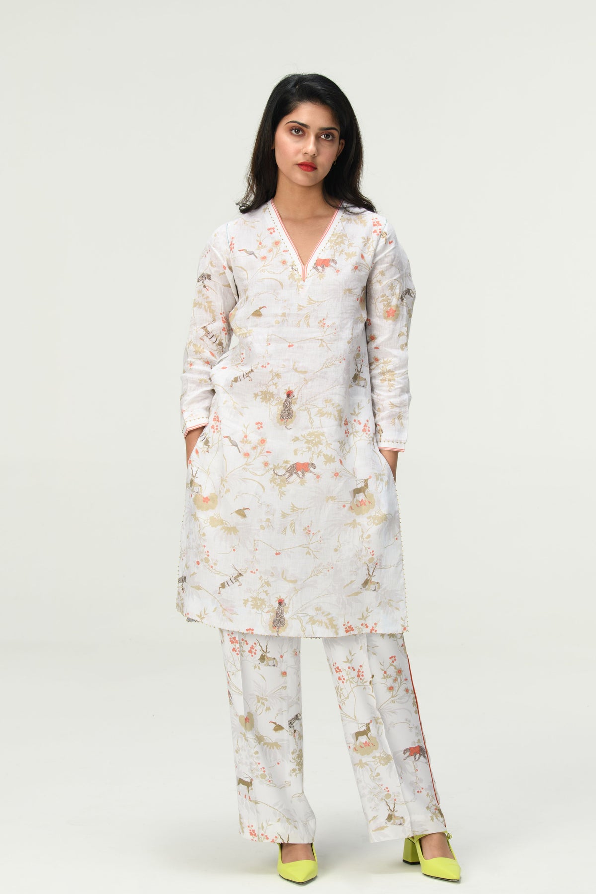 Springforest White V Kneck Kurta