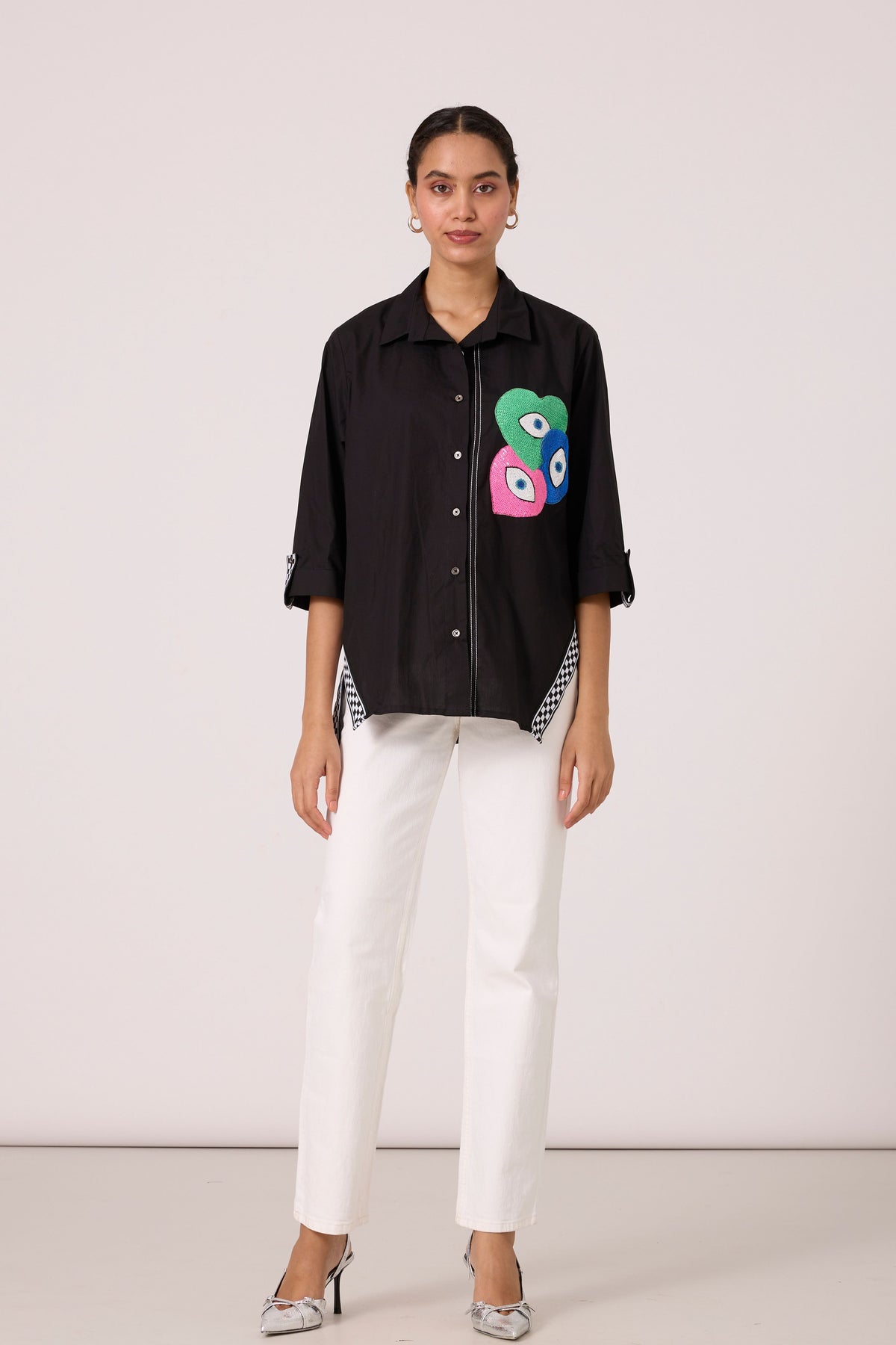 Doris Applique Black Shirt