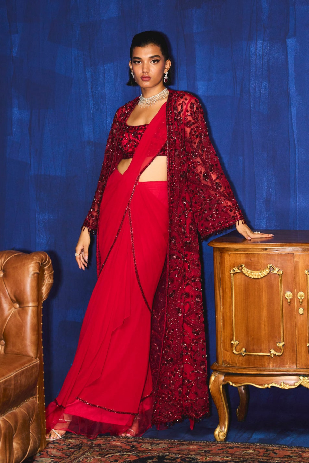 Scarlet Red Saree Set