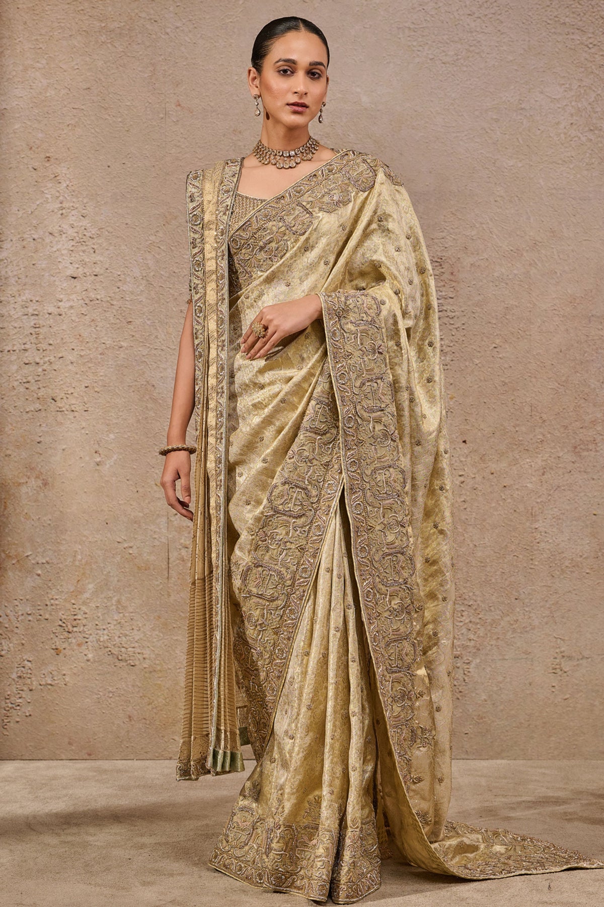 Gold Embroidered Saree Set