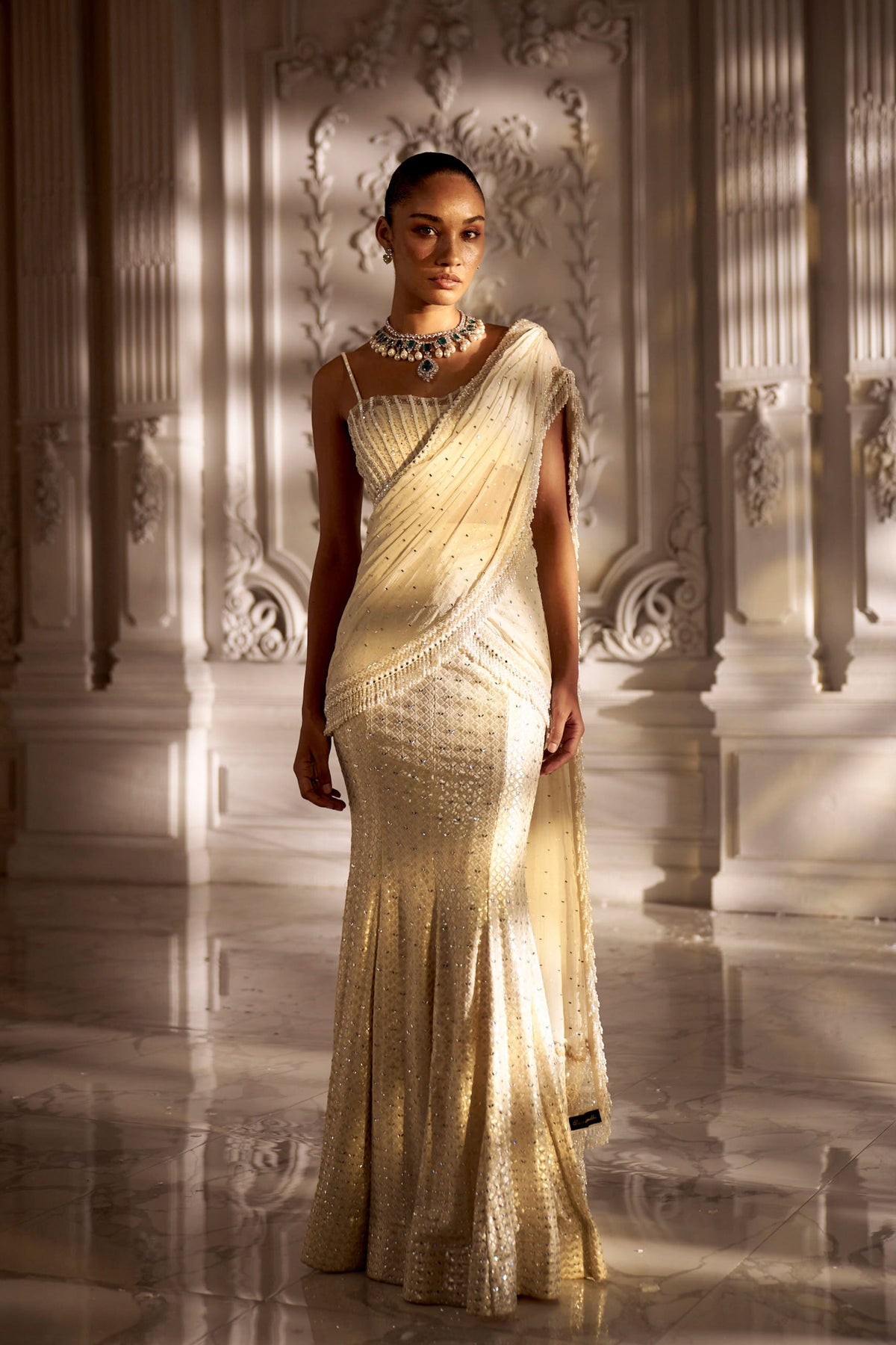 Ivory Drape Saree Set