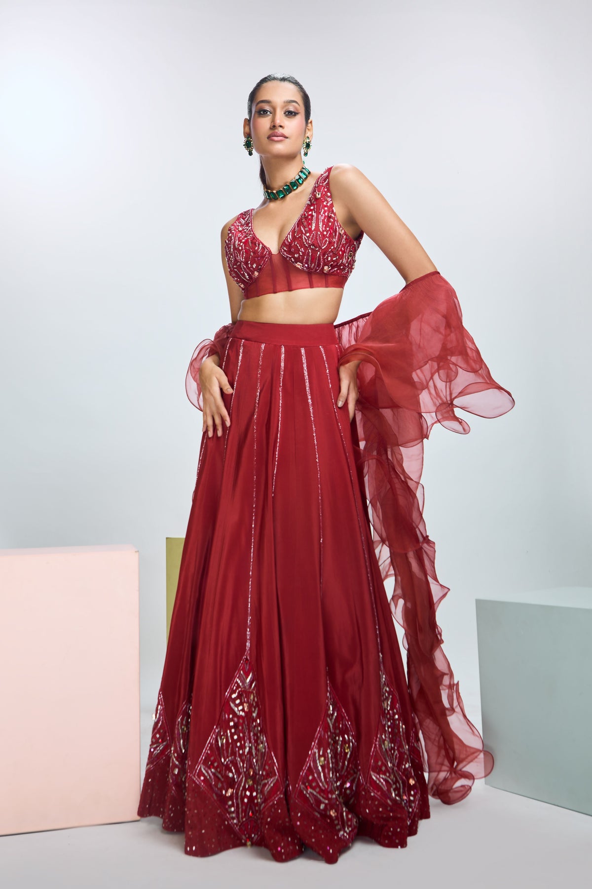 Intense Rust Embroidere Lehenga Set