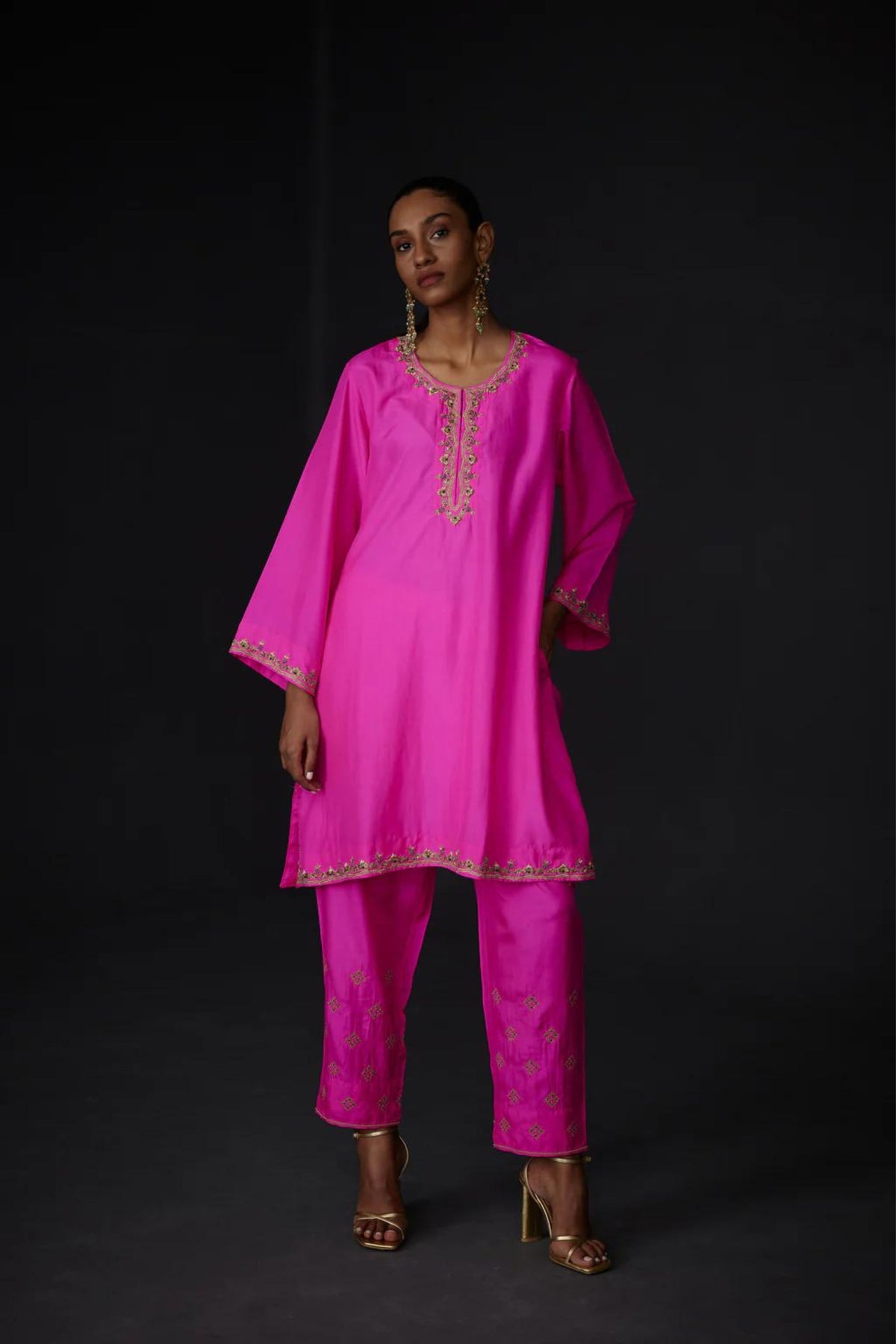 Hot Pink Embroidered Tunic Wiith Trouser