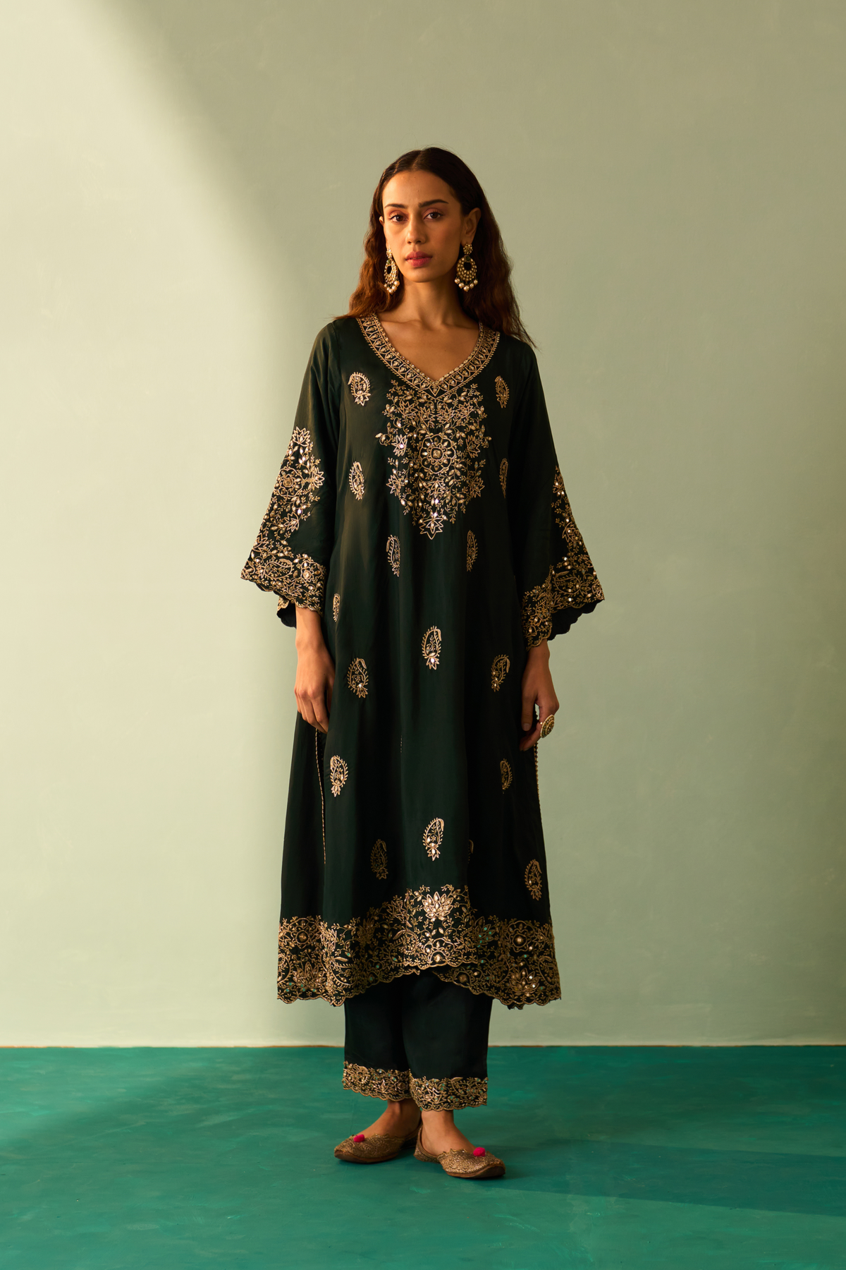 Green Silk Choga Set