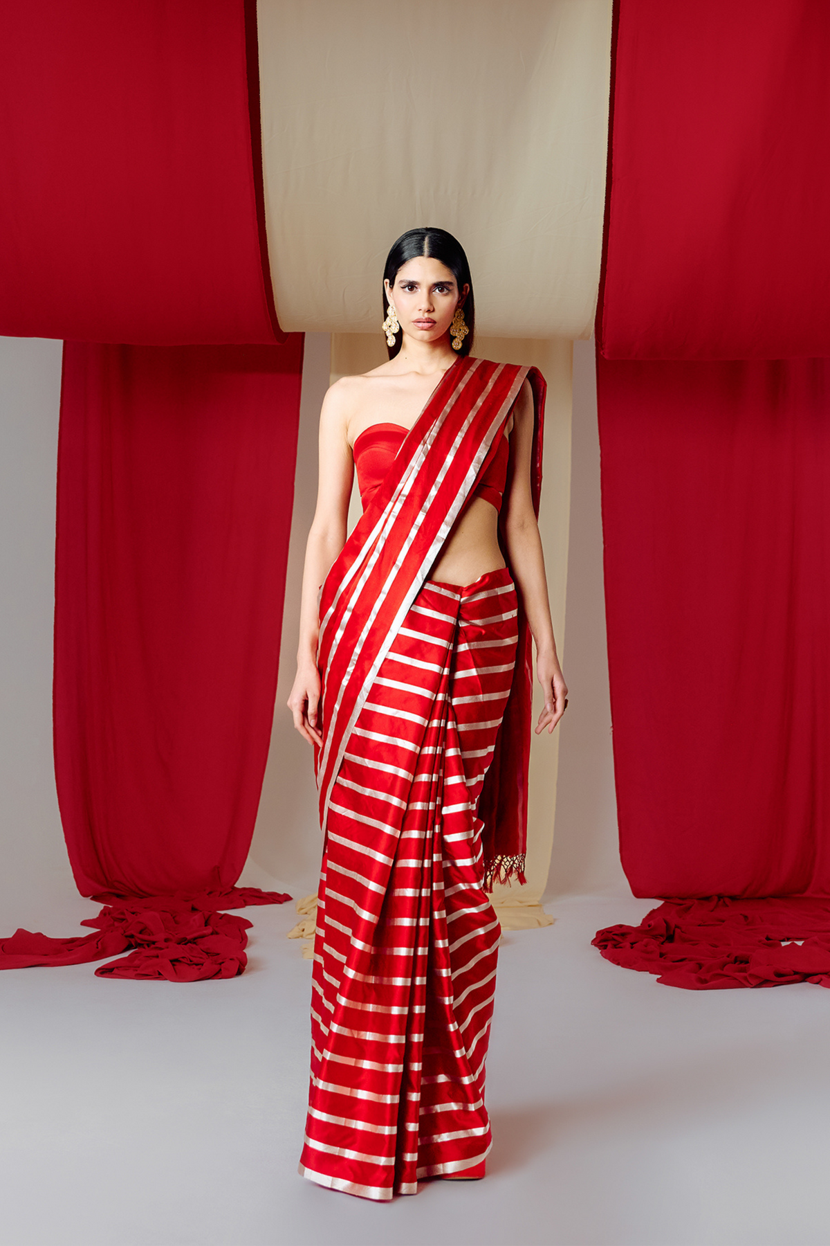 Handwoven Red Striped Silk Saree