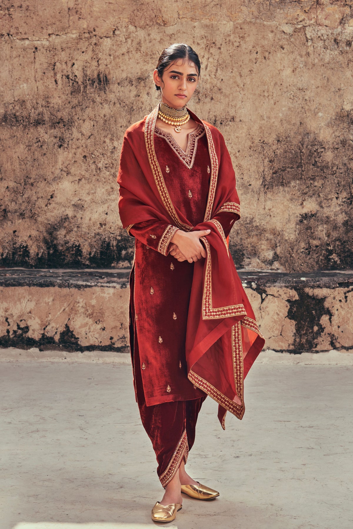 Rust Embroidery Kurta Set