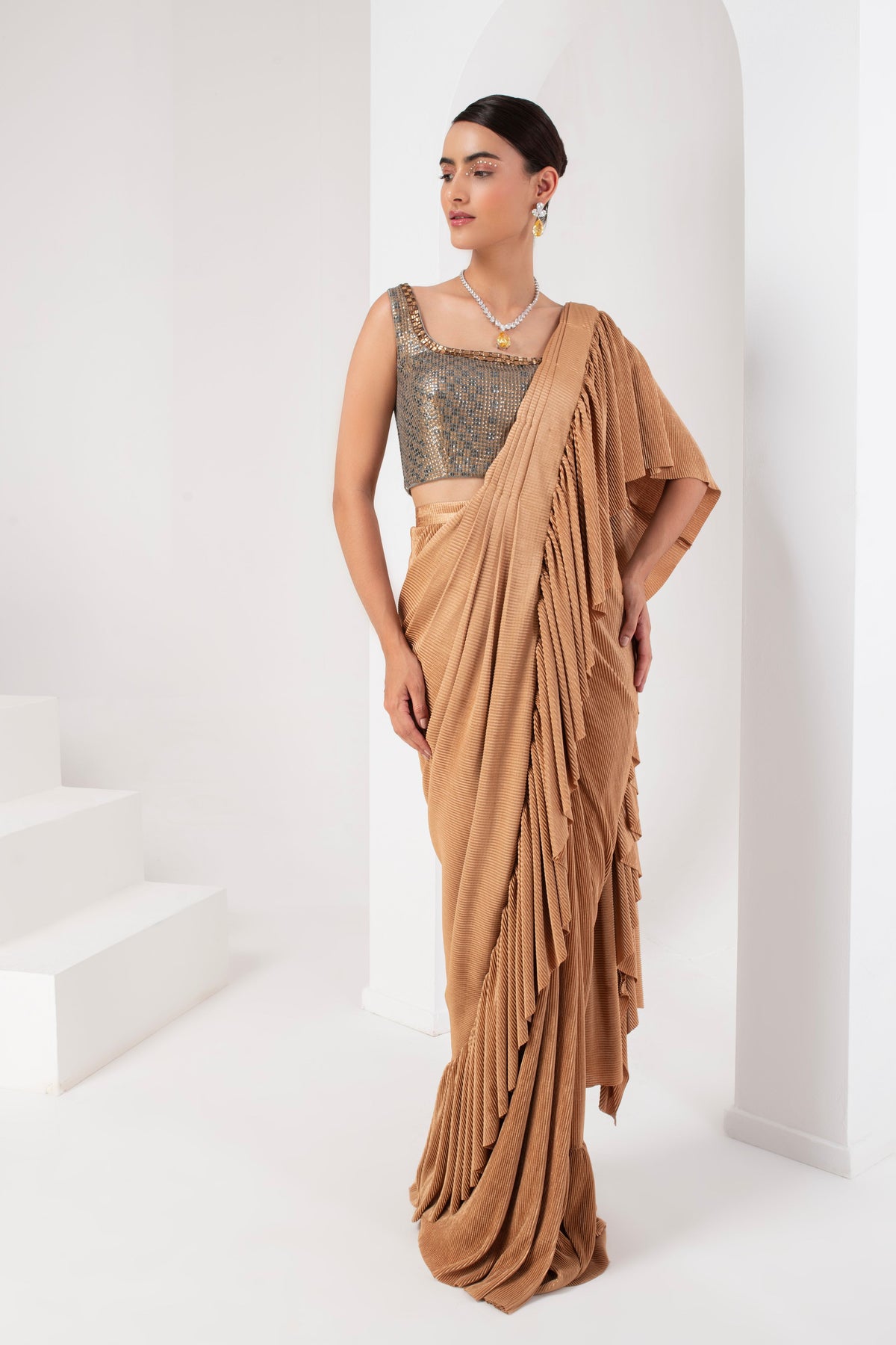 Gold Embellished Draped Saree