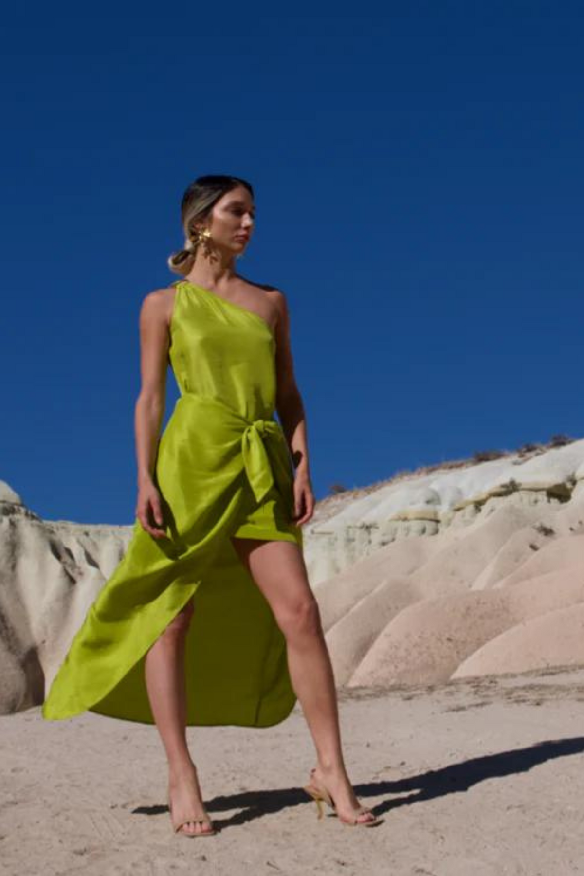 Lime One-shoulder Wrap Dress