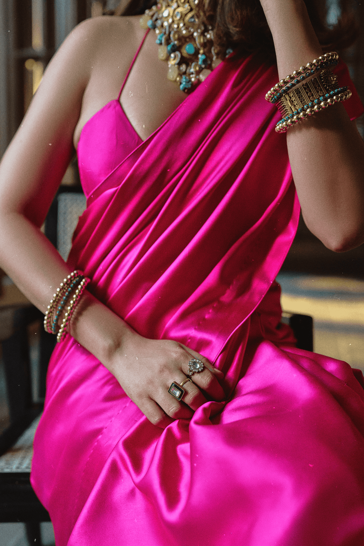 Handwoven Rani Pink Satin Saree