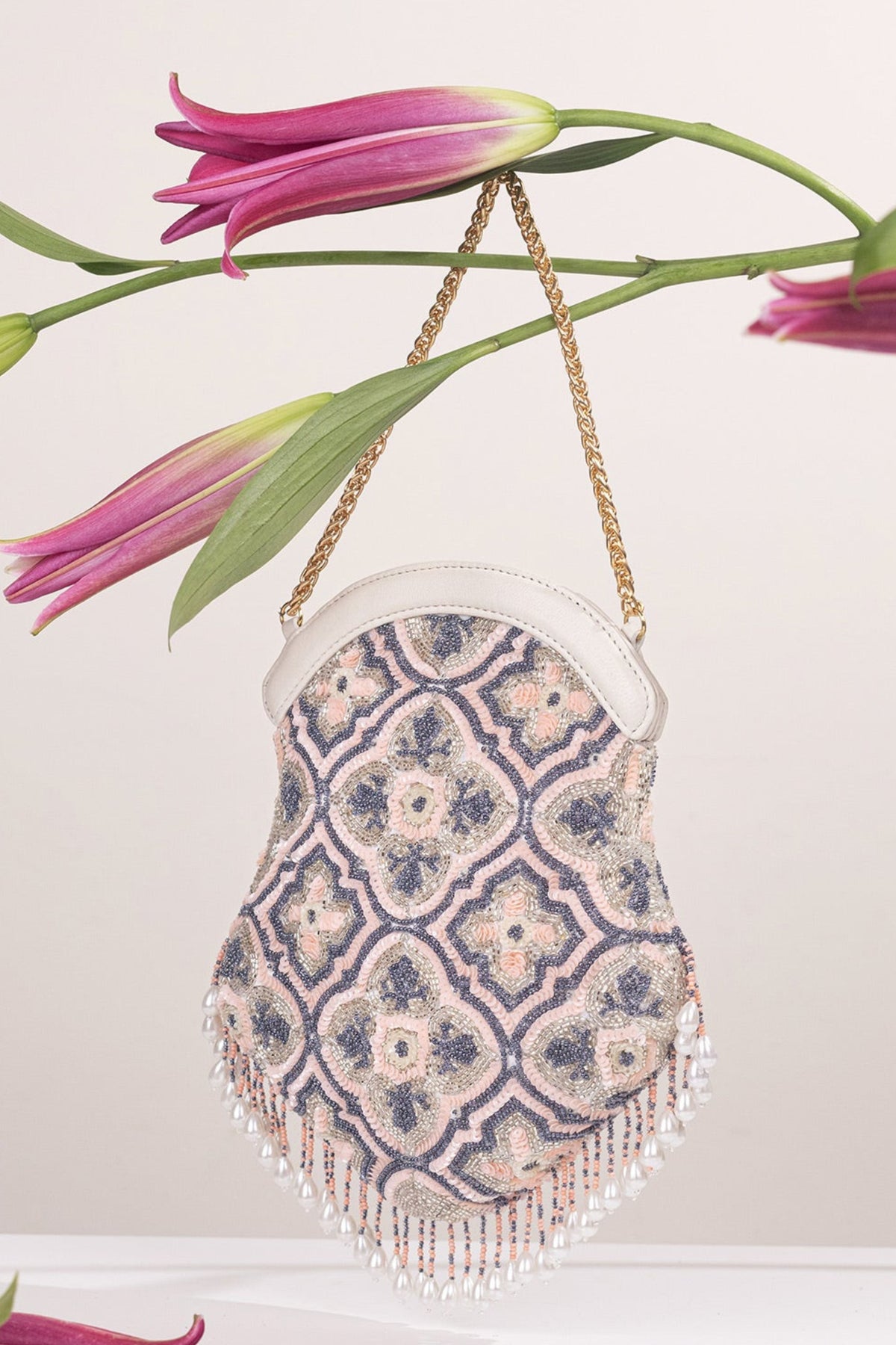 Water lily embellished potli bag