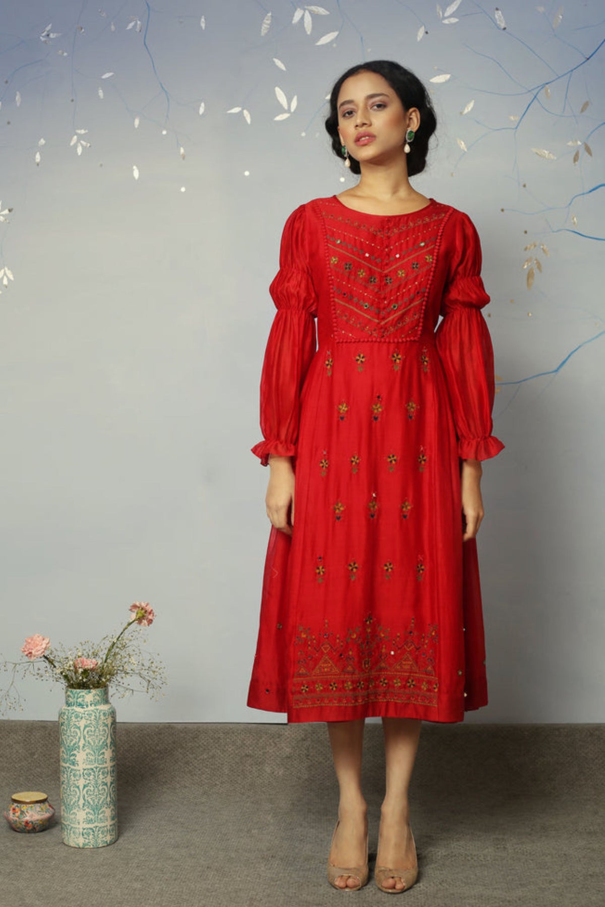 Red chanderi dress