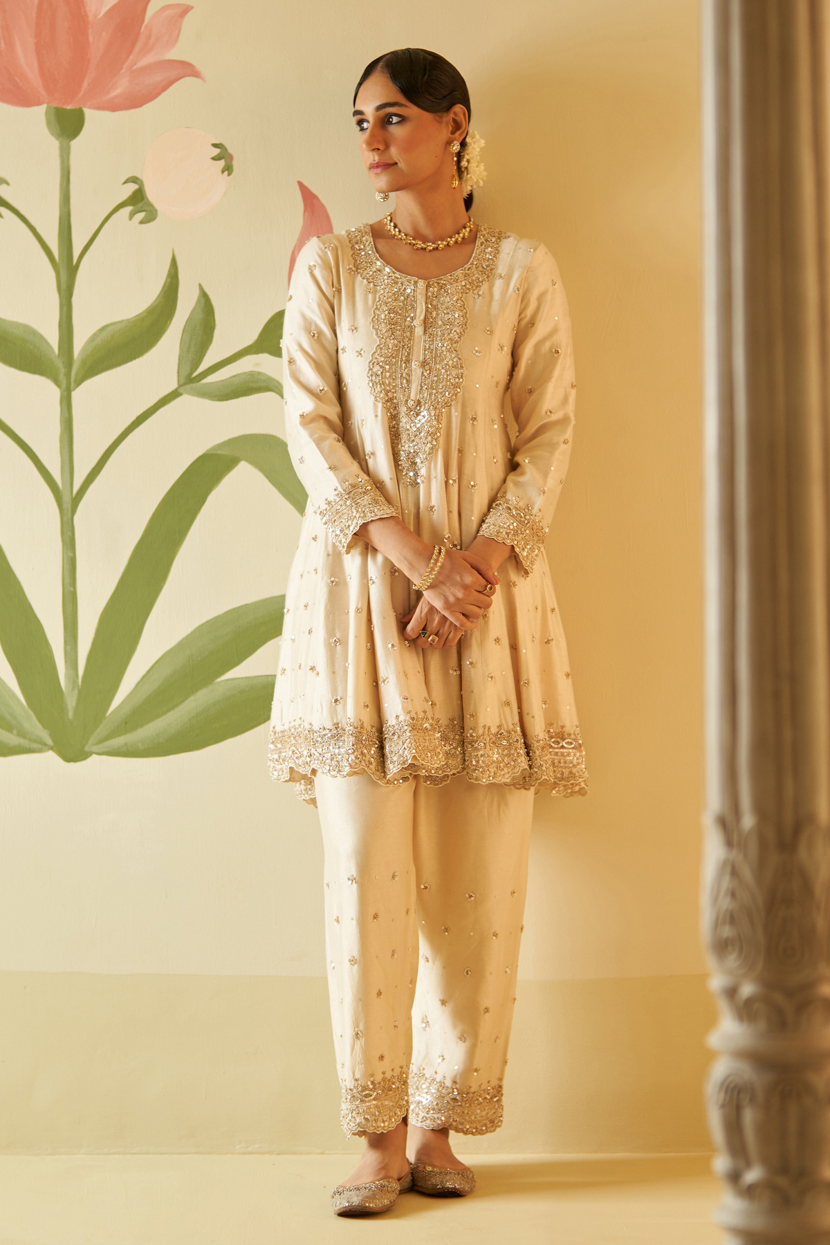 Ivory Chanderi Silk  Anarkali Set