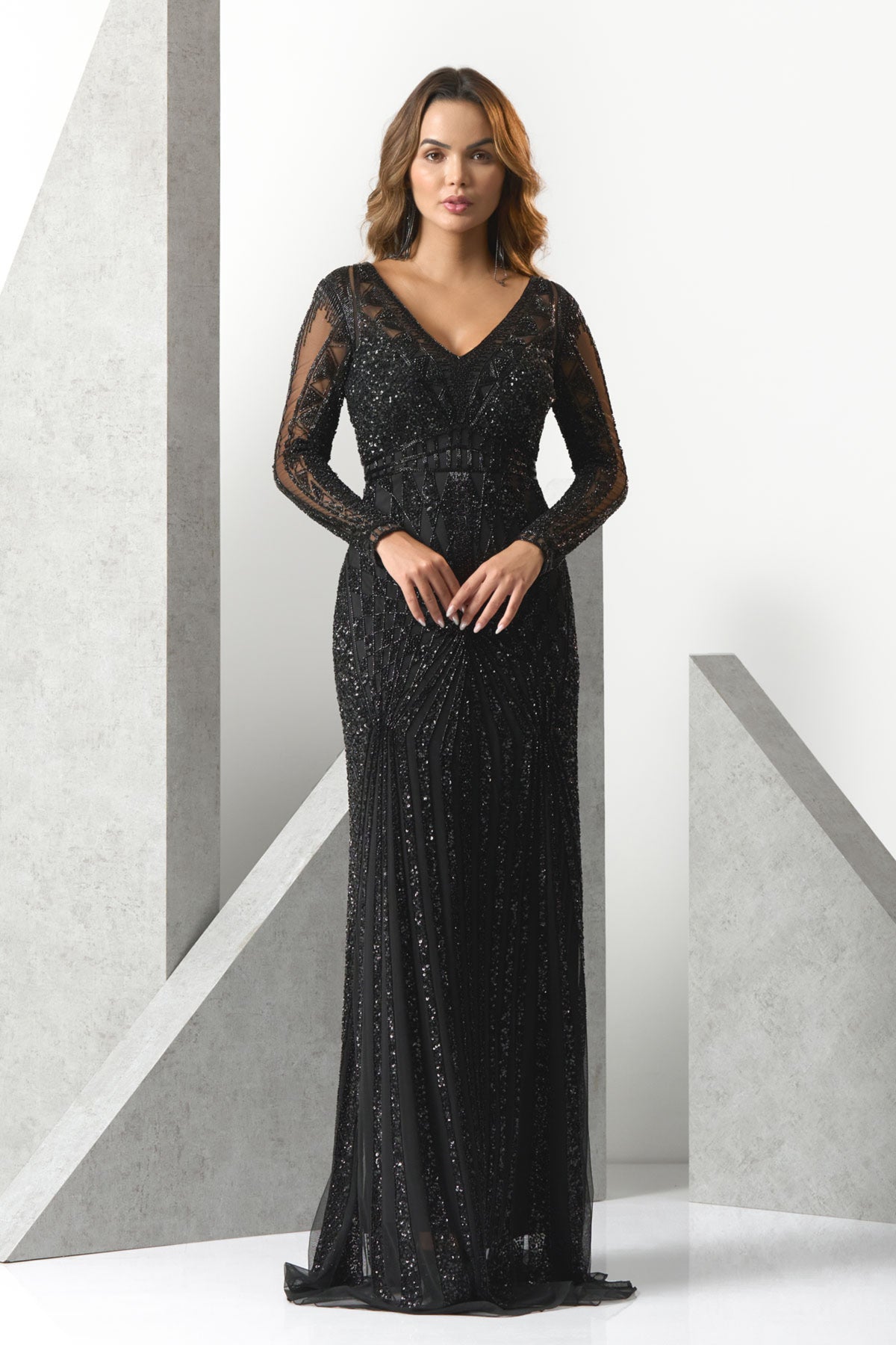 Moran V -neck Embroided Gown