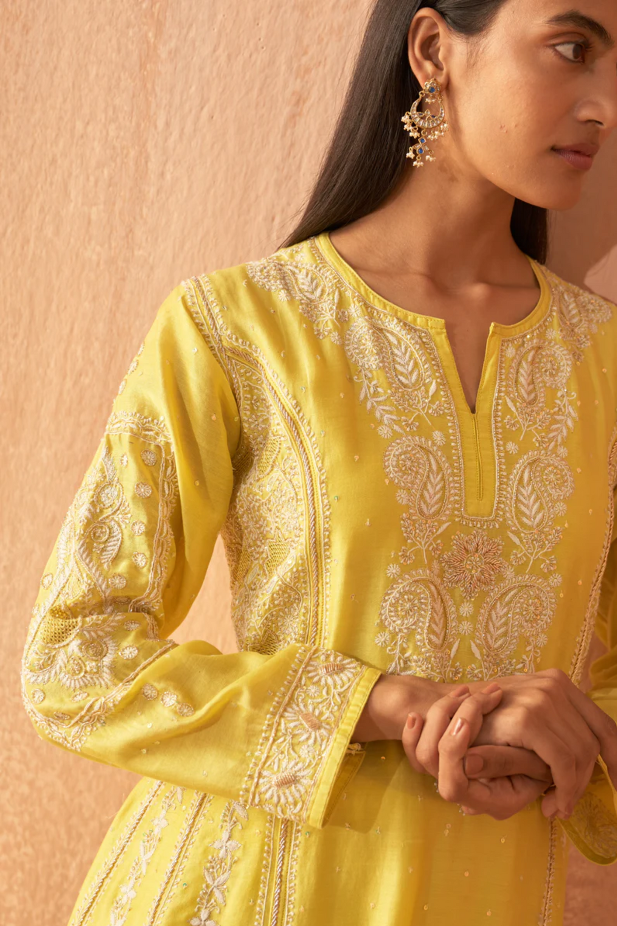 Yellow Chanderi Zardozi Anarkali Set