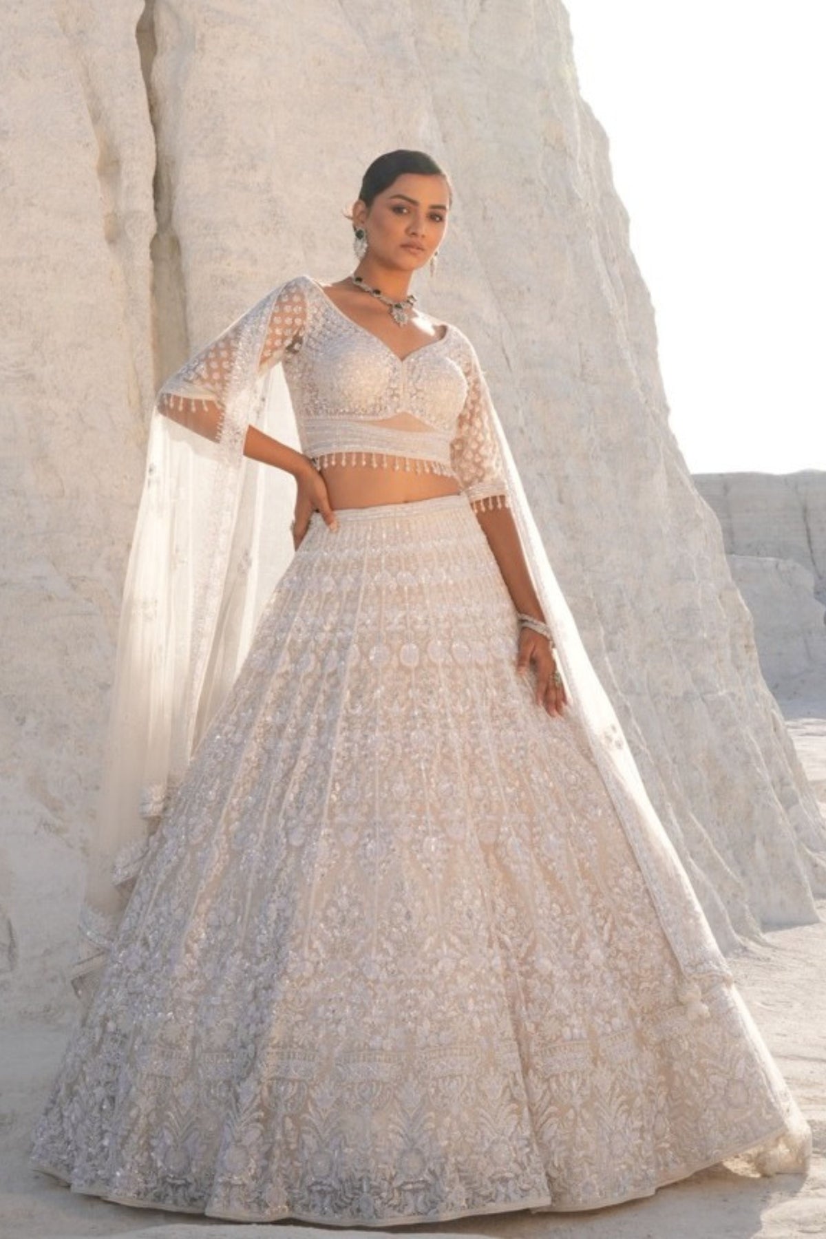 Ivory Embellished Lehenga Set