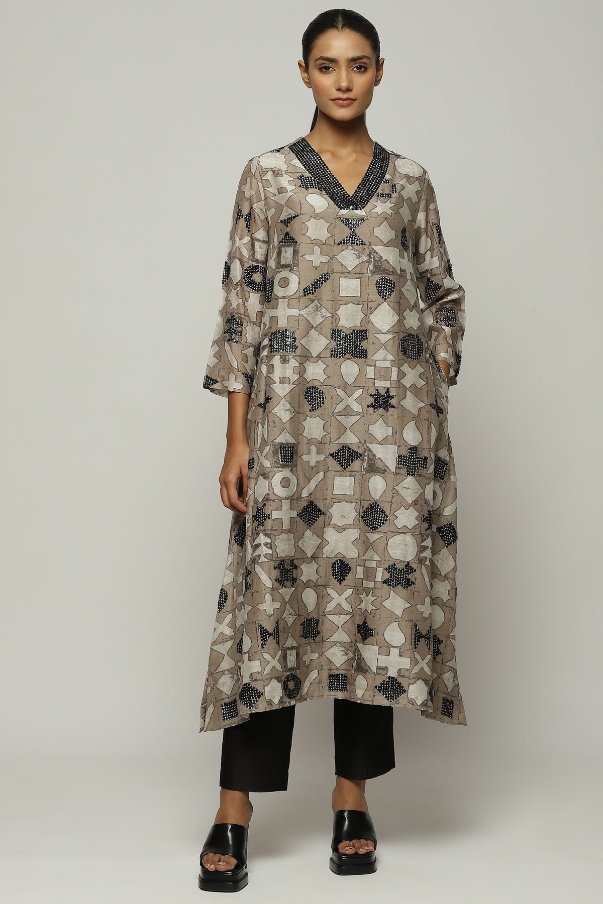 Symbol Print And Sequins Dress