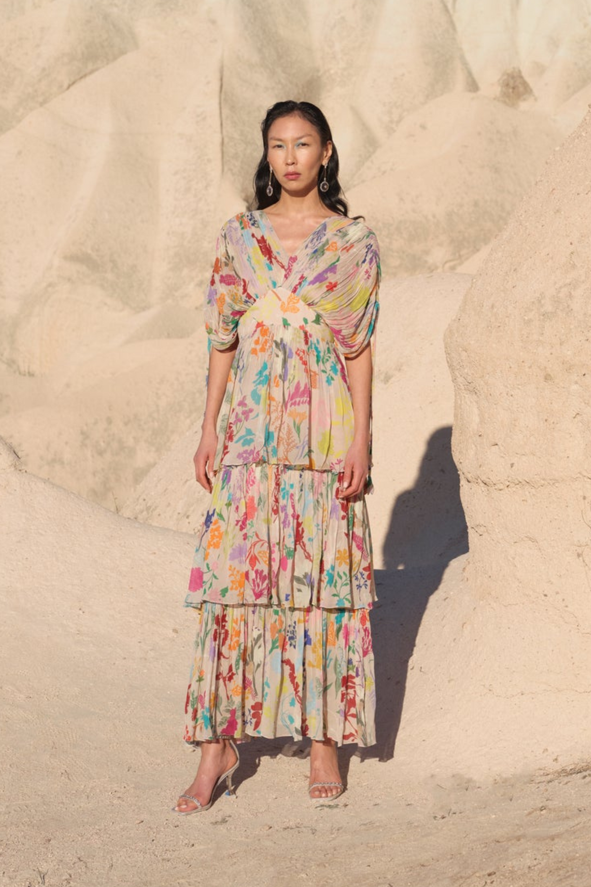 Floral Printed 3-tiered Maxi Dress