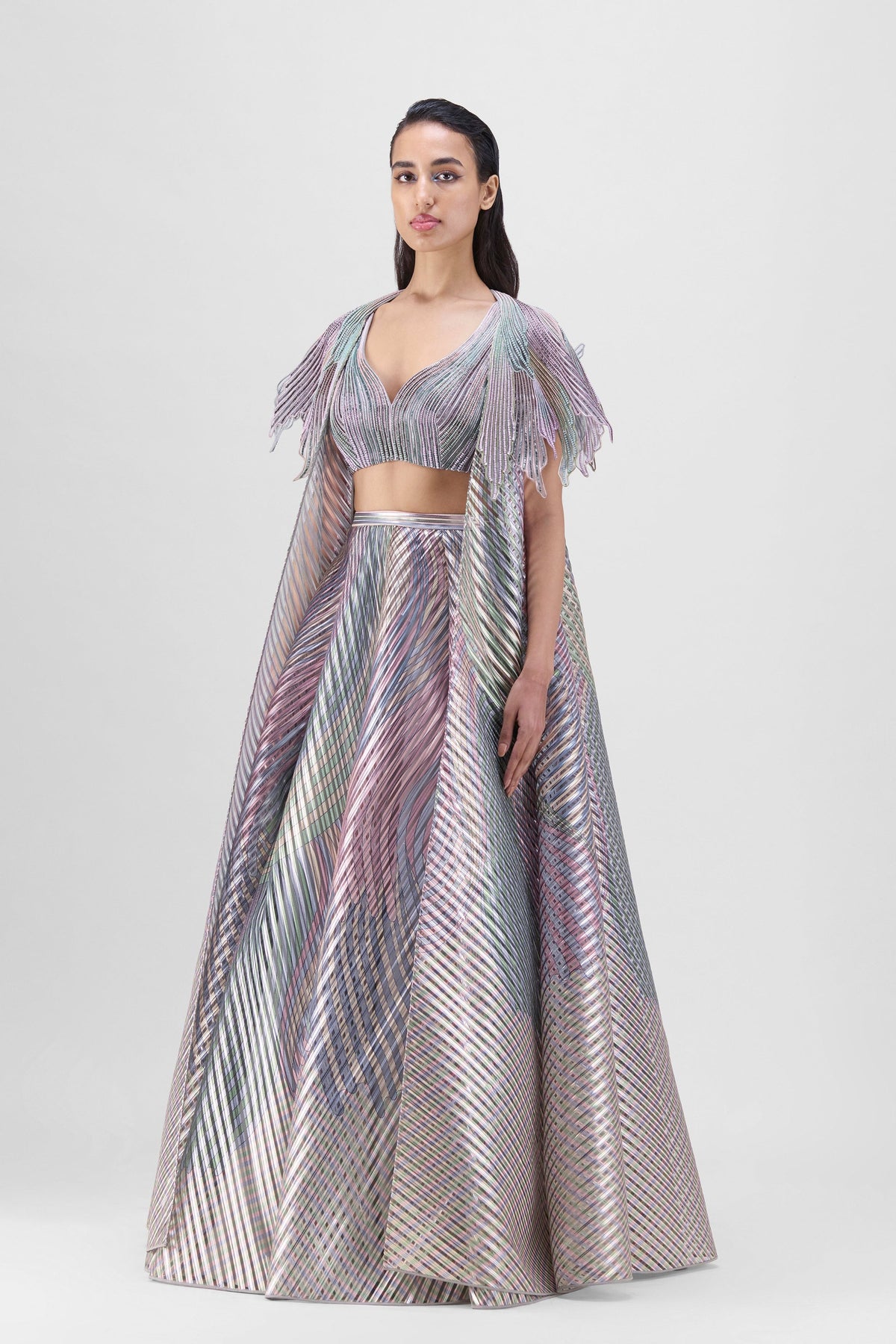 Metallic Fluted Cape and Lehenga Set