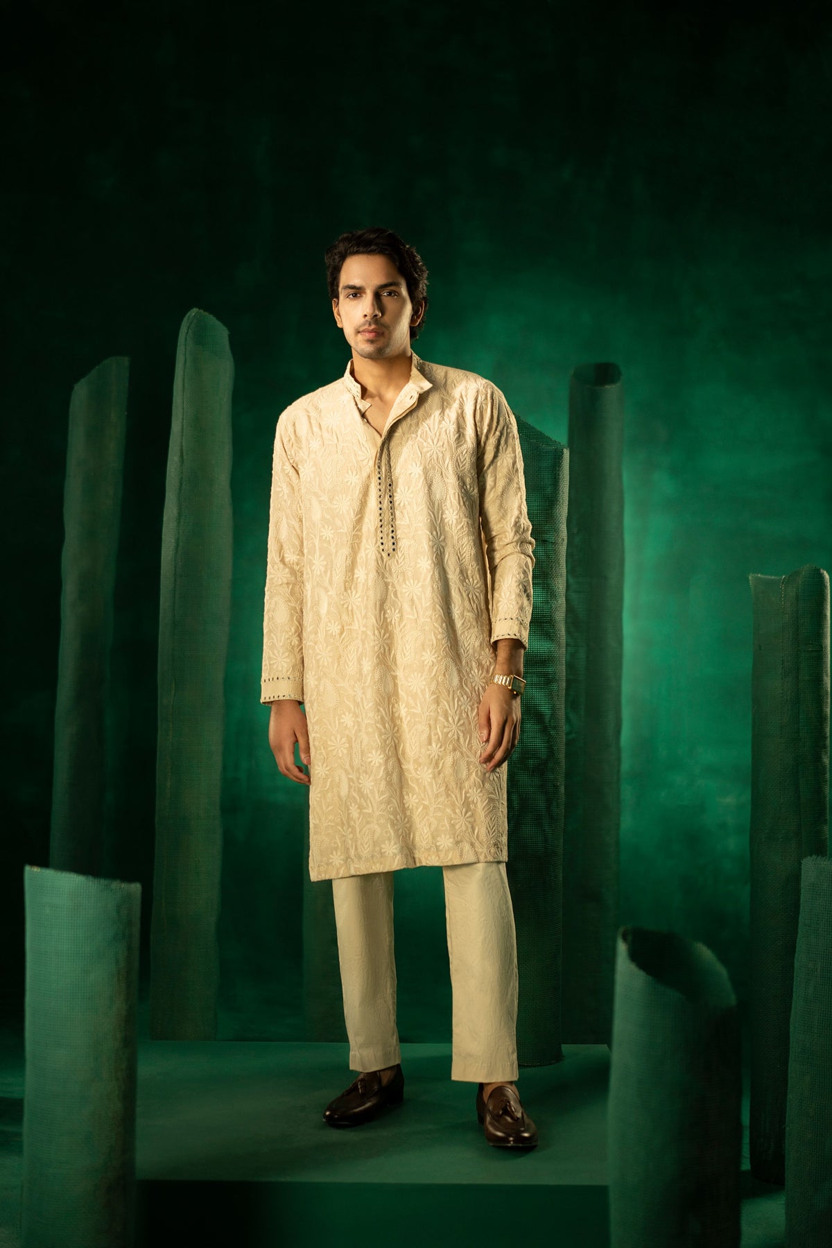 Beige Chikankari Kurta Set