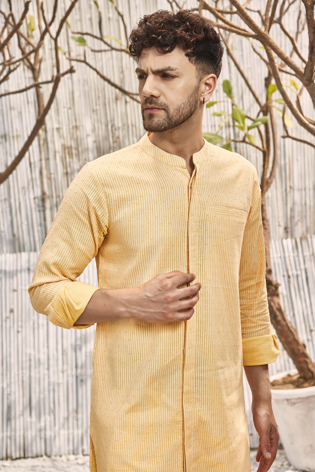 Cotton Yellow Straight Kurta Set