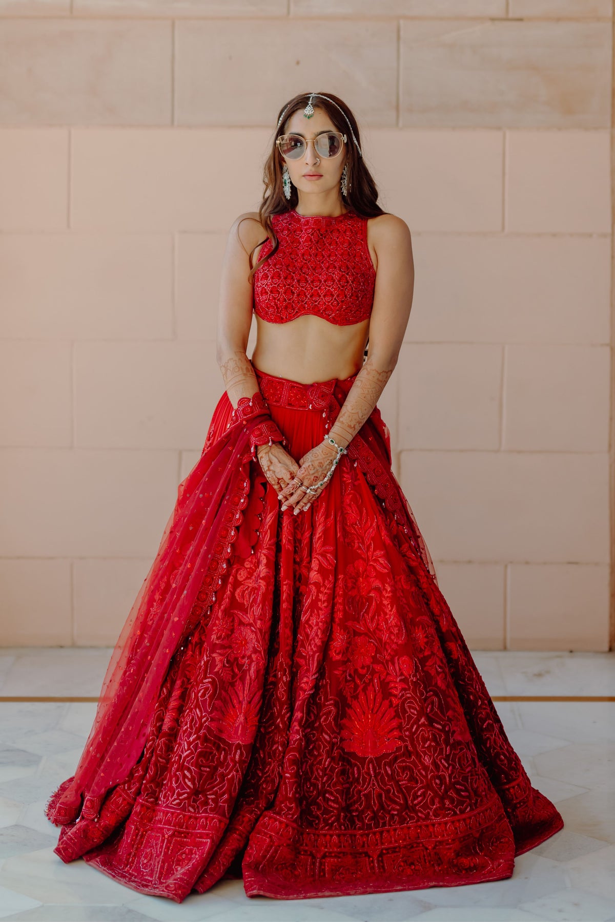 Ombre Red Pure Georgette Lehenga