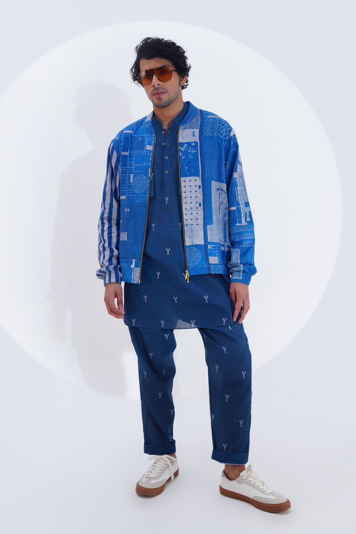 Indigo Printed Bomber Jacket