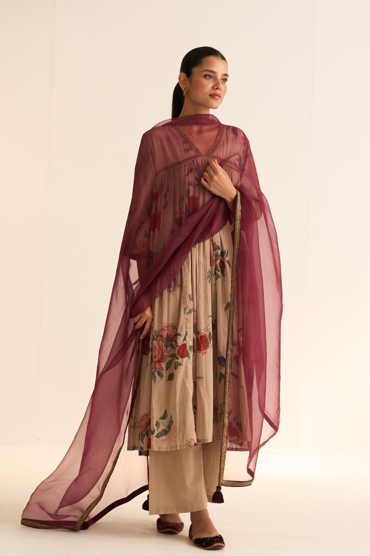 Eliza Deep Wine Dupatta