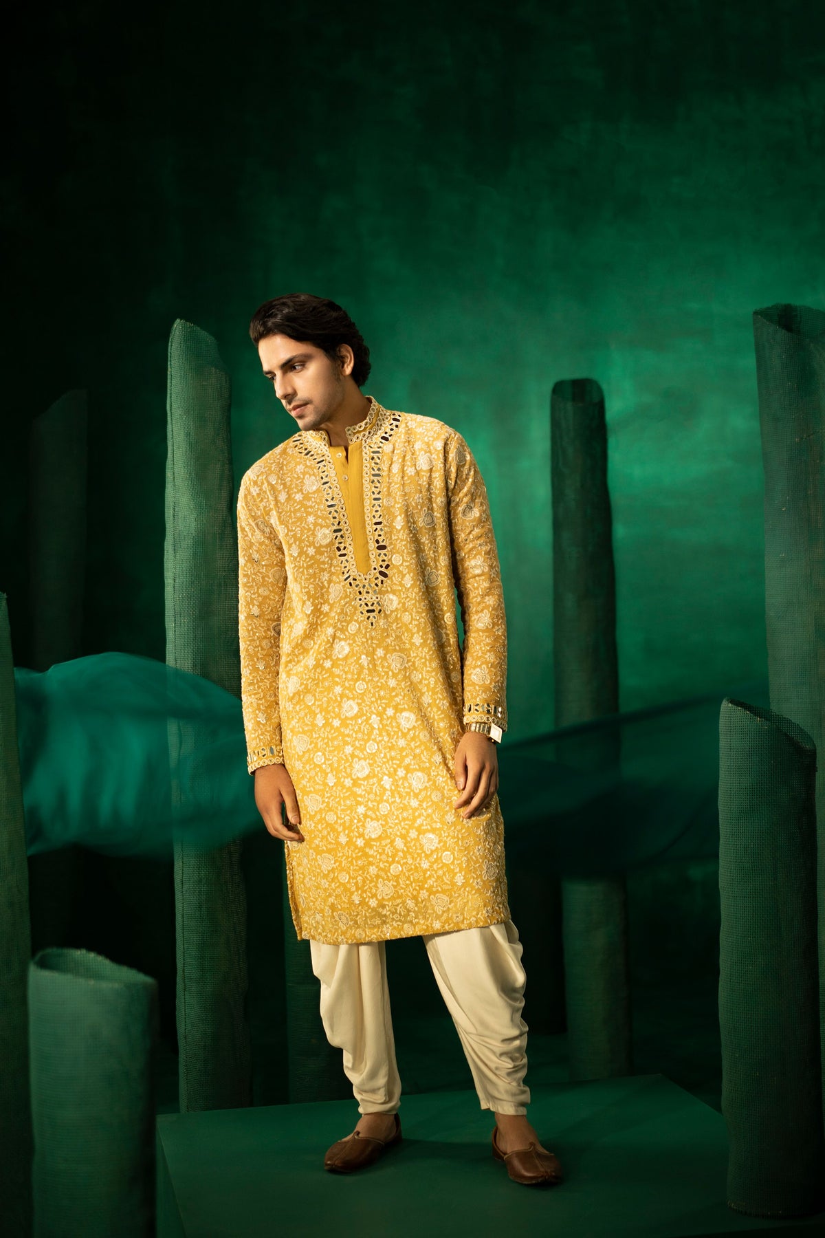 Golden Yellow Chikankari Kurta Set