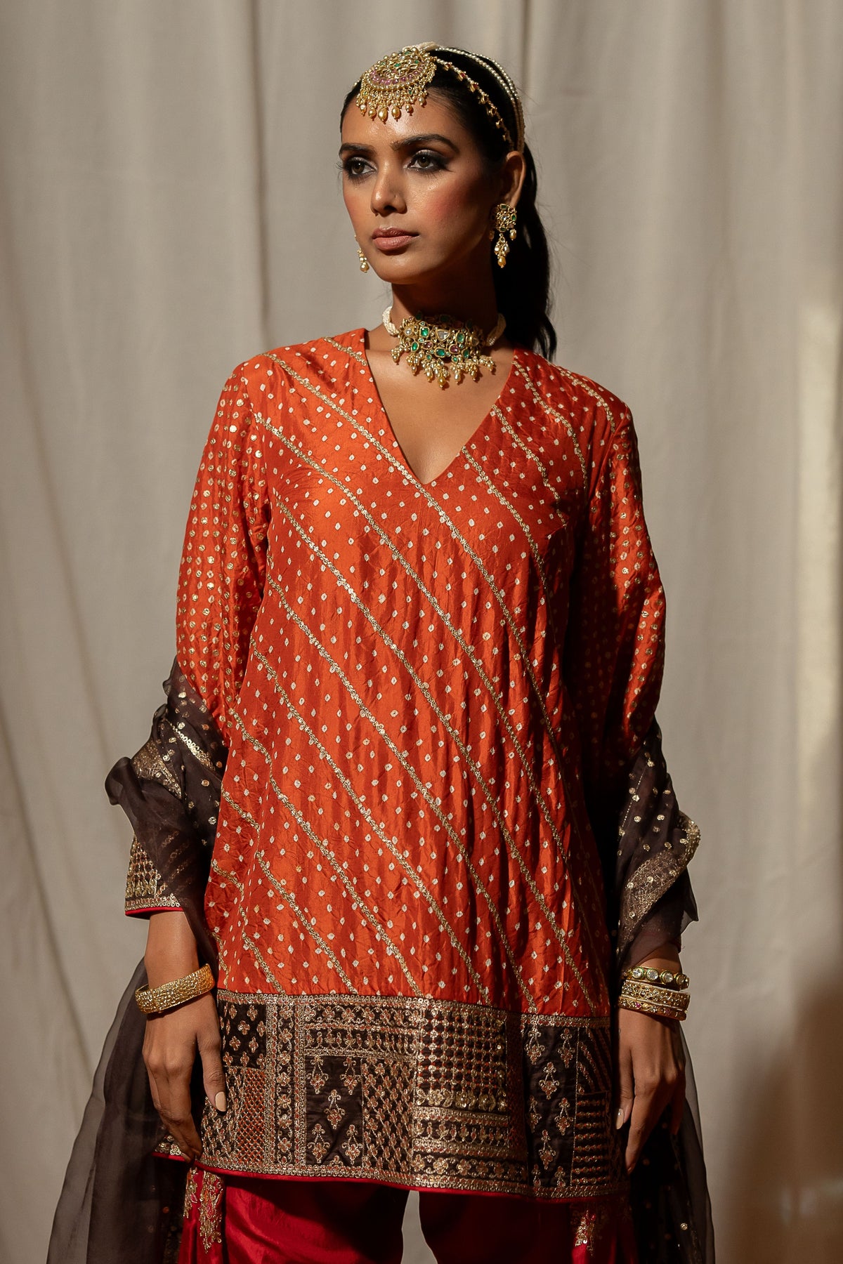 Kusum Brown Organza Dupatta