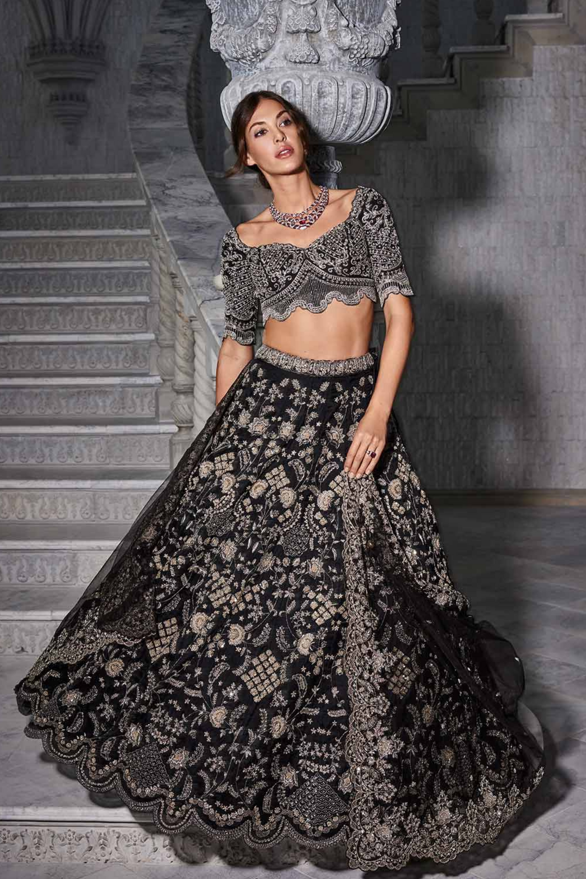 Black Embroidered Lehenga Set