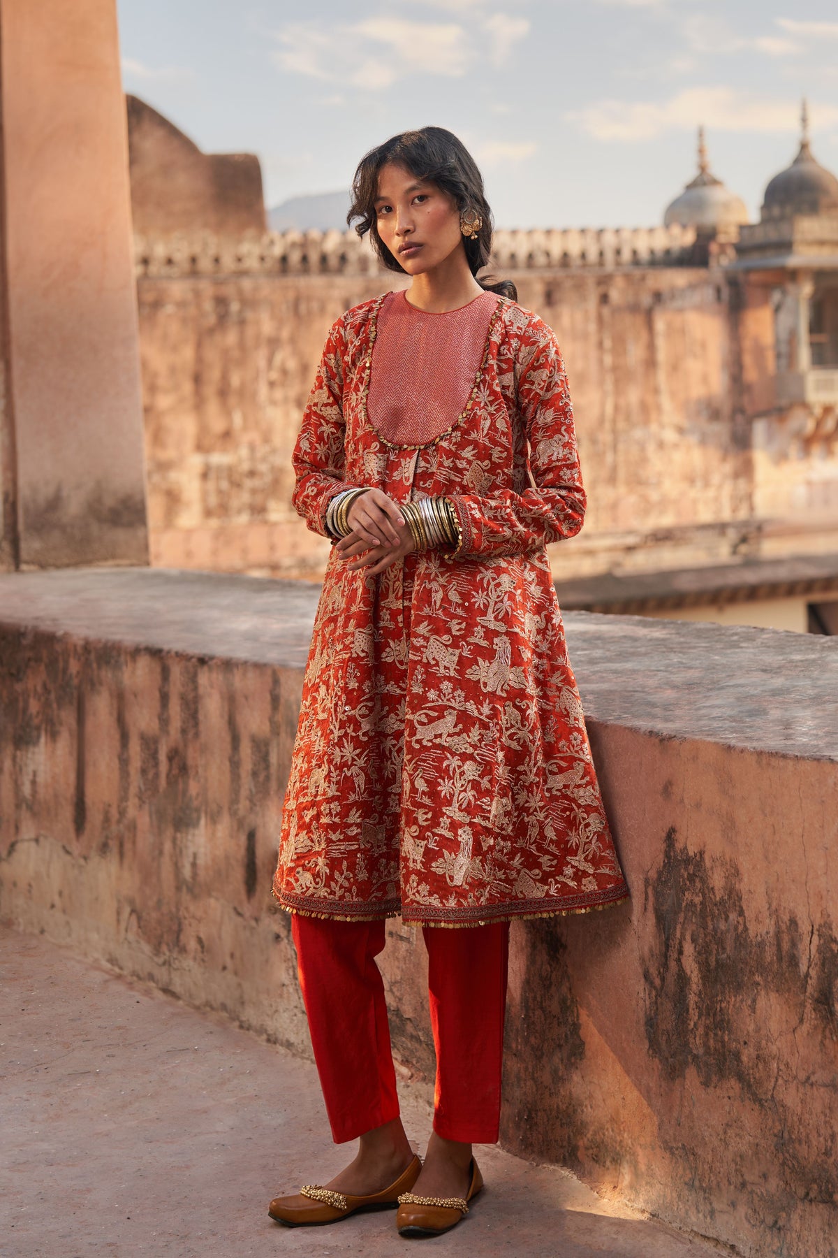 Red Embroidery Kurta