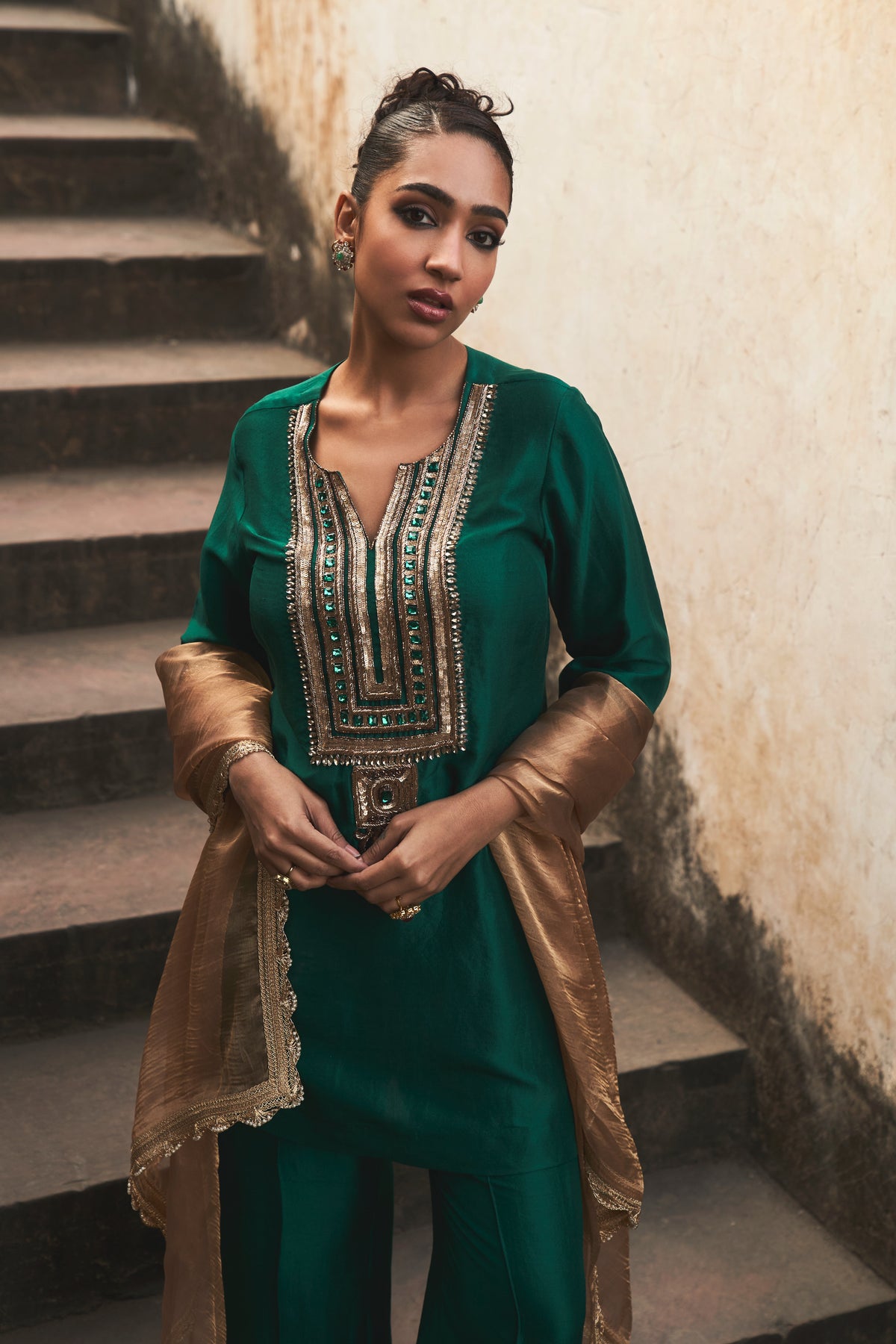 Gold on Emerald Green Zeya Silk Set