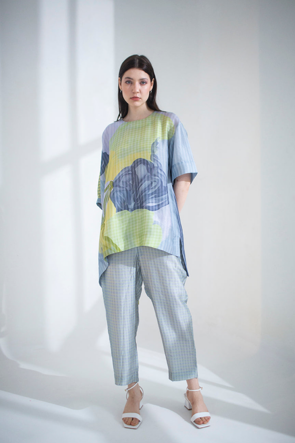 Abstract Geometric Dupion Silk In Bluetunics Set