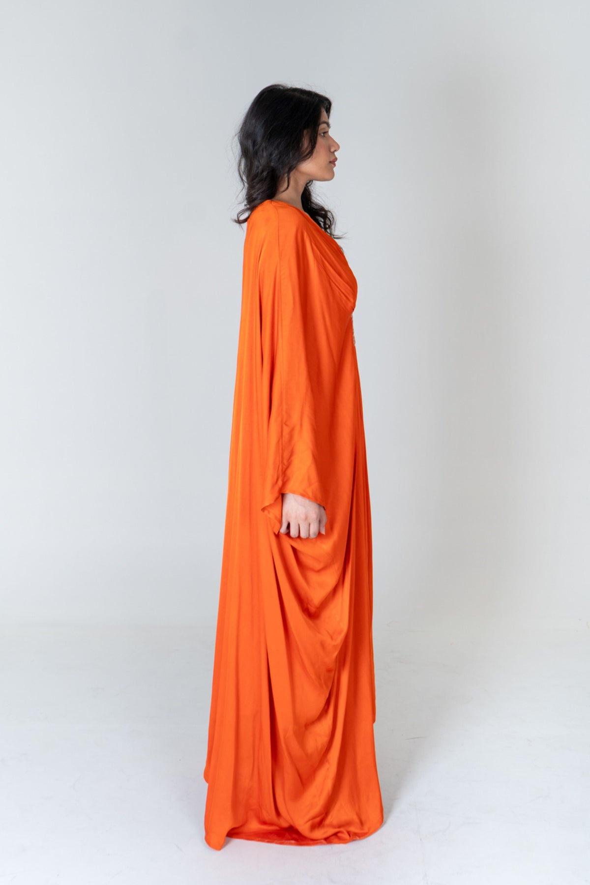 Orange-pink Braided Long Kaftan