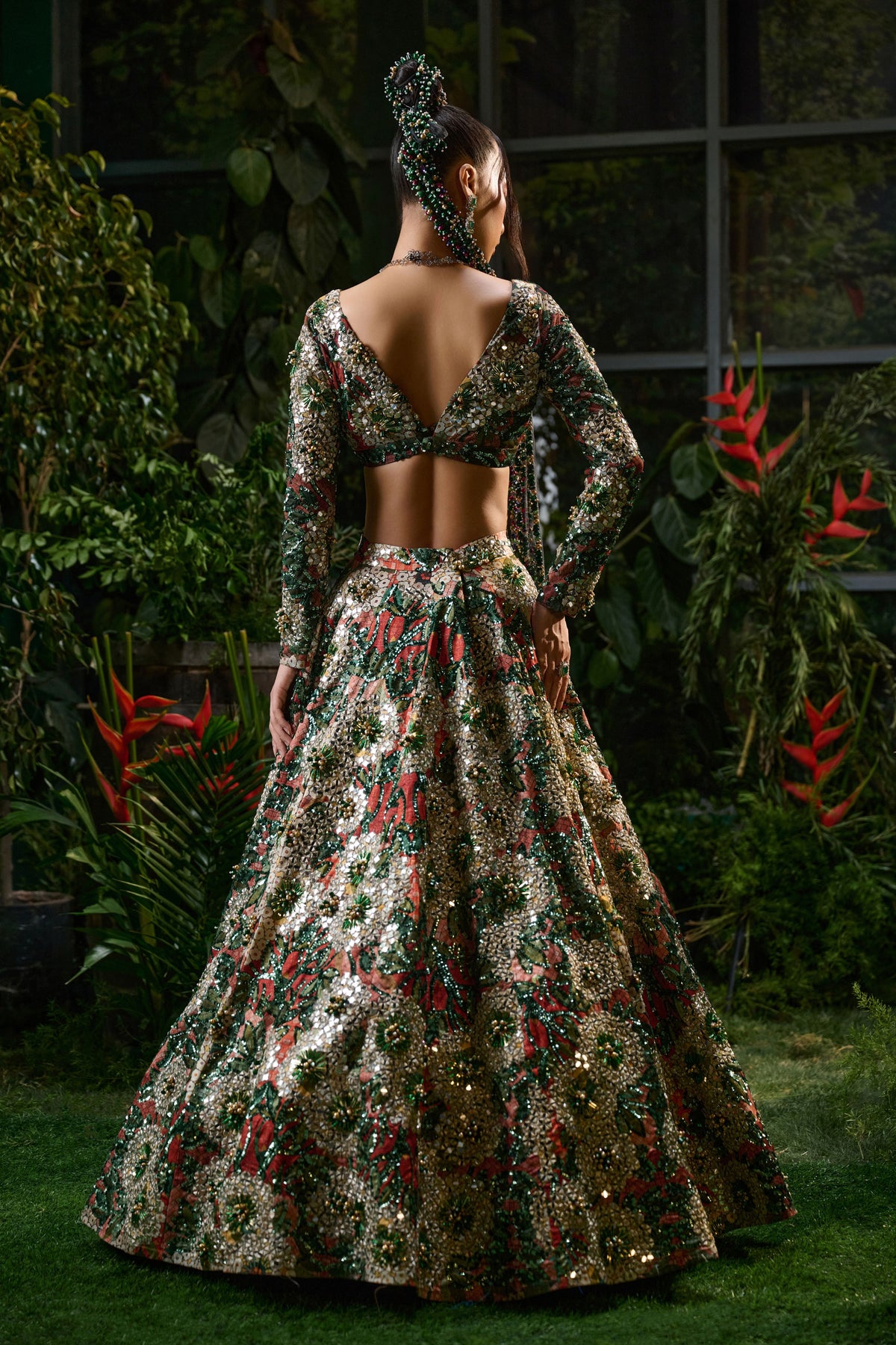 Forest Green &amp; Red Lehenga