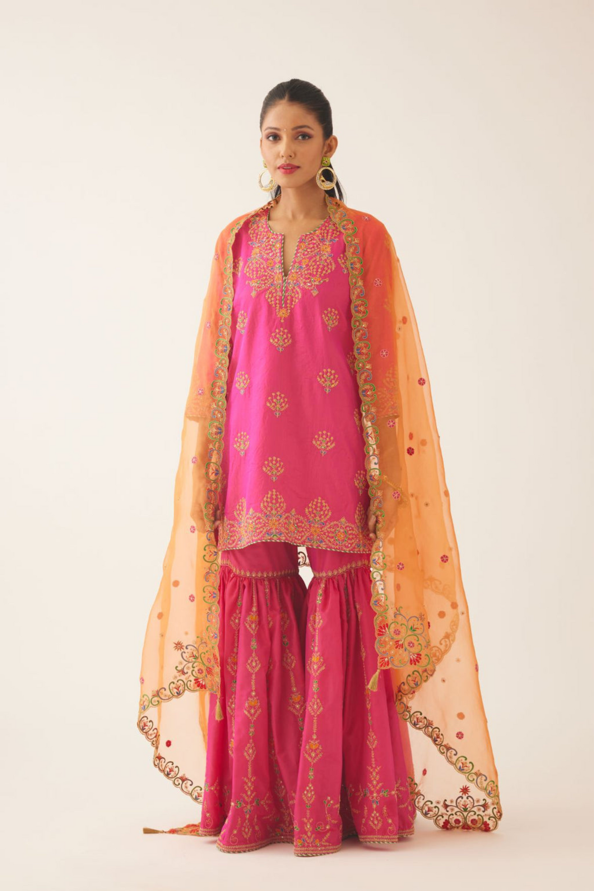 Raspberry Short Silk Kurta Set