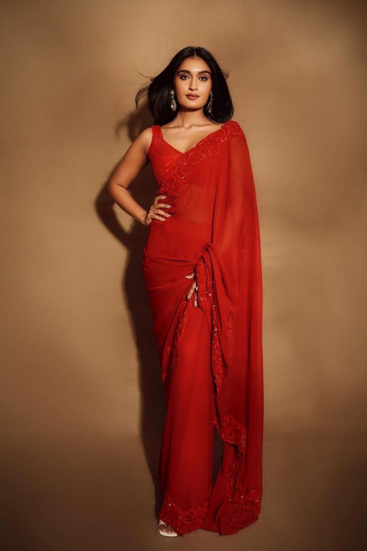 Red Embroidered Saree