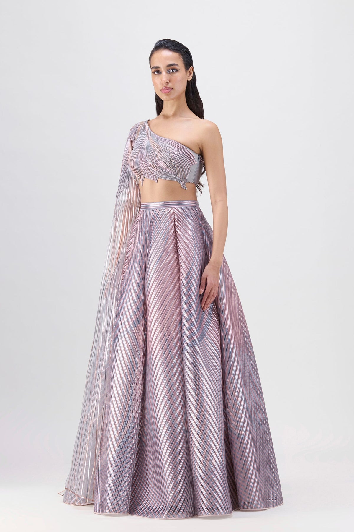 Rose Fluted Lehenga With Beaded Blouse