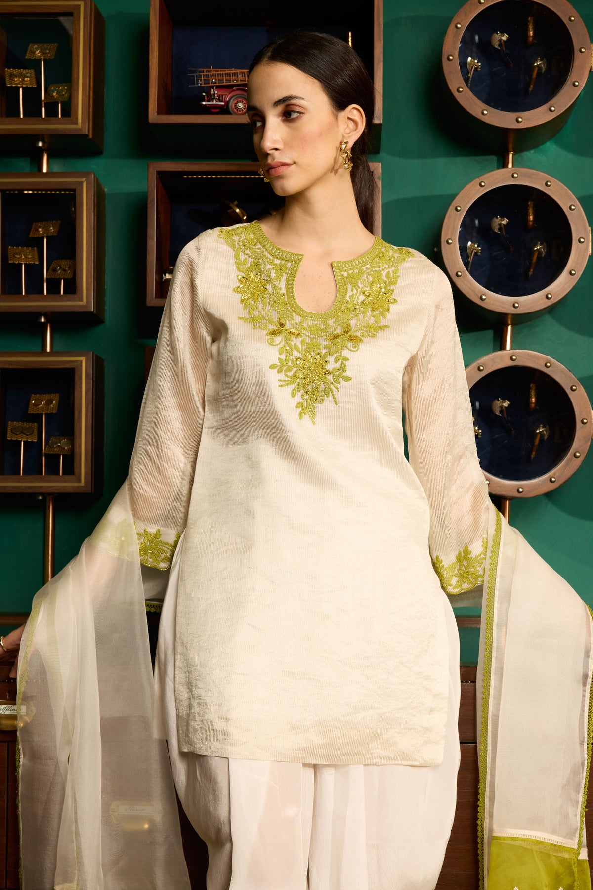 Off-white Embroidered Kurta Set