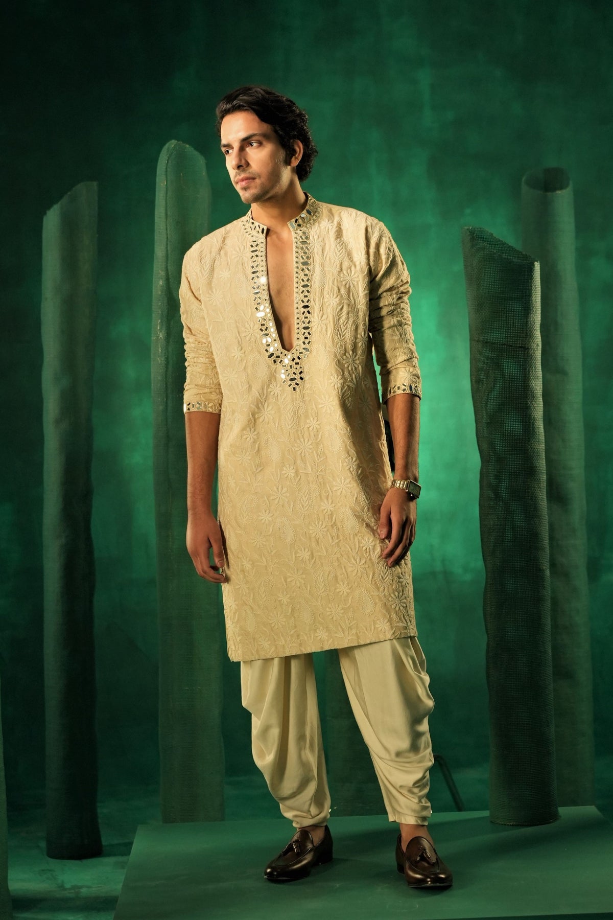 Mirror Embellished Afghani Kurta Set