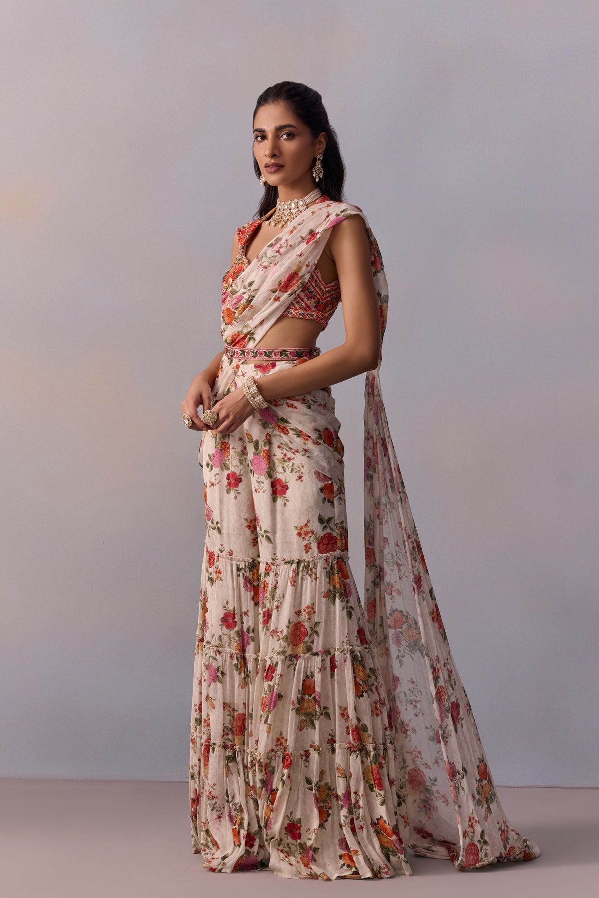 Ivory Sabia Pre-draped Saree Set