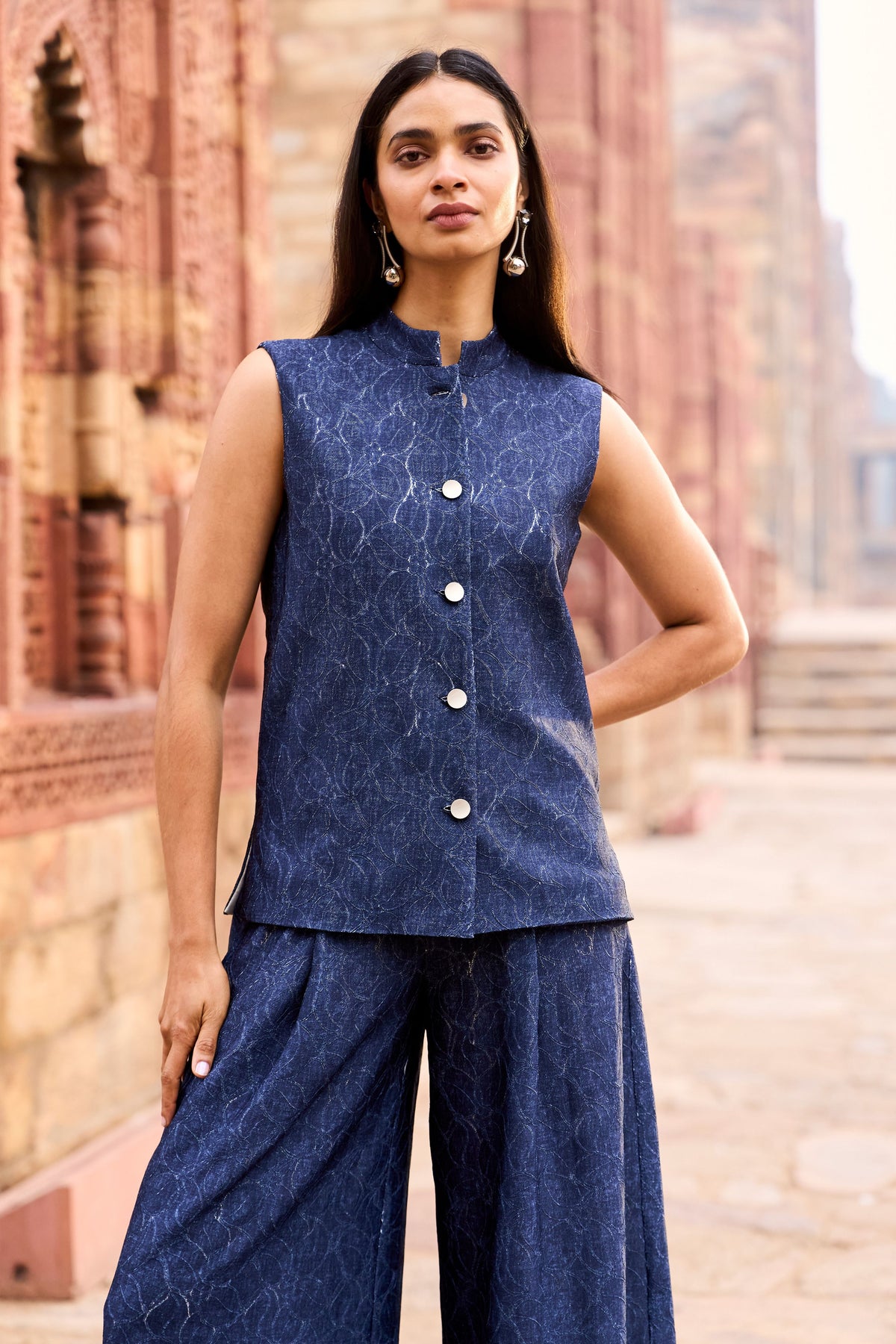 Indigo Knitted Waistcoat Set