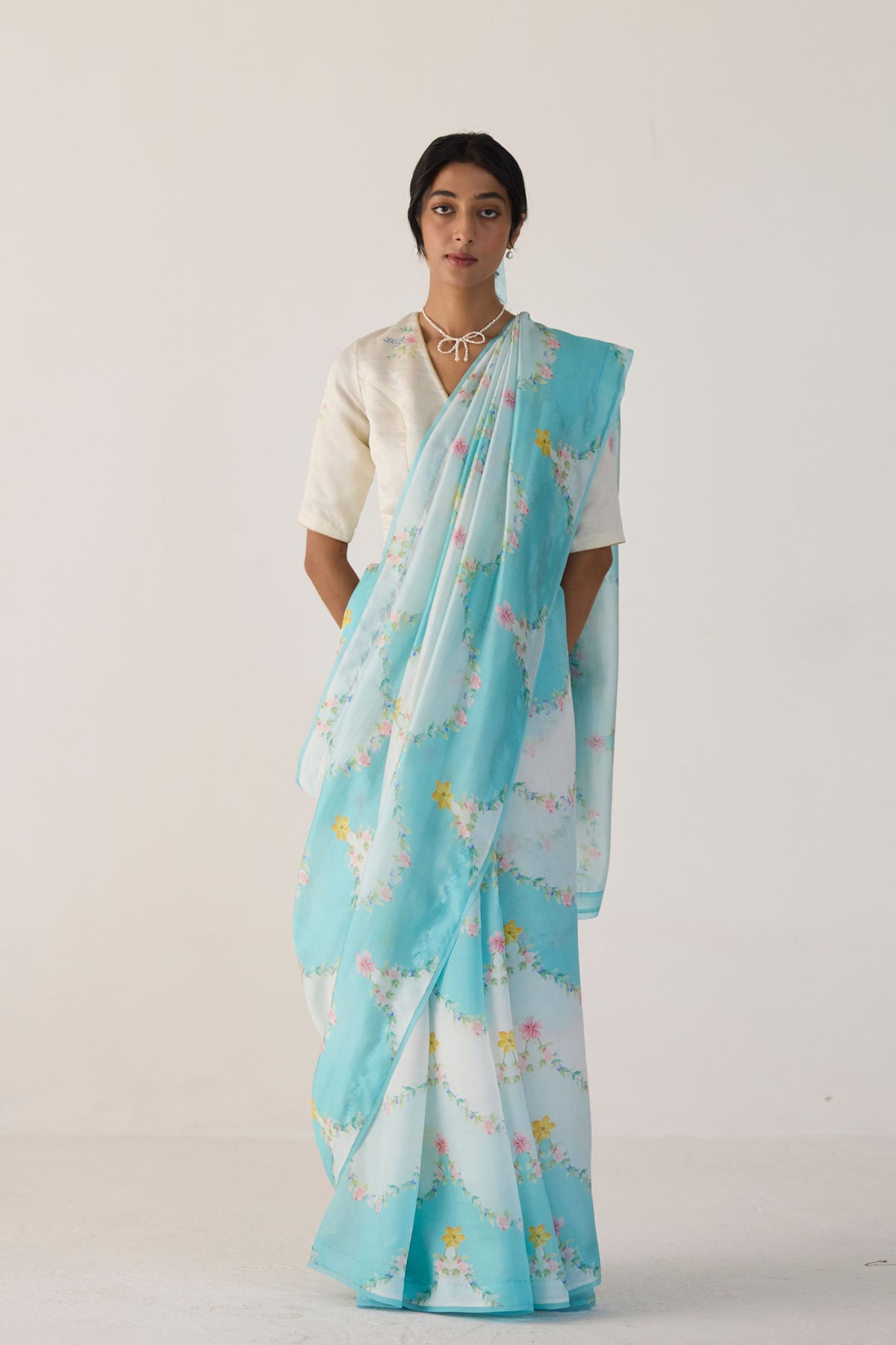 Blue Gulmarg Mulberry Organza Silk Sari