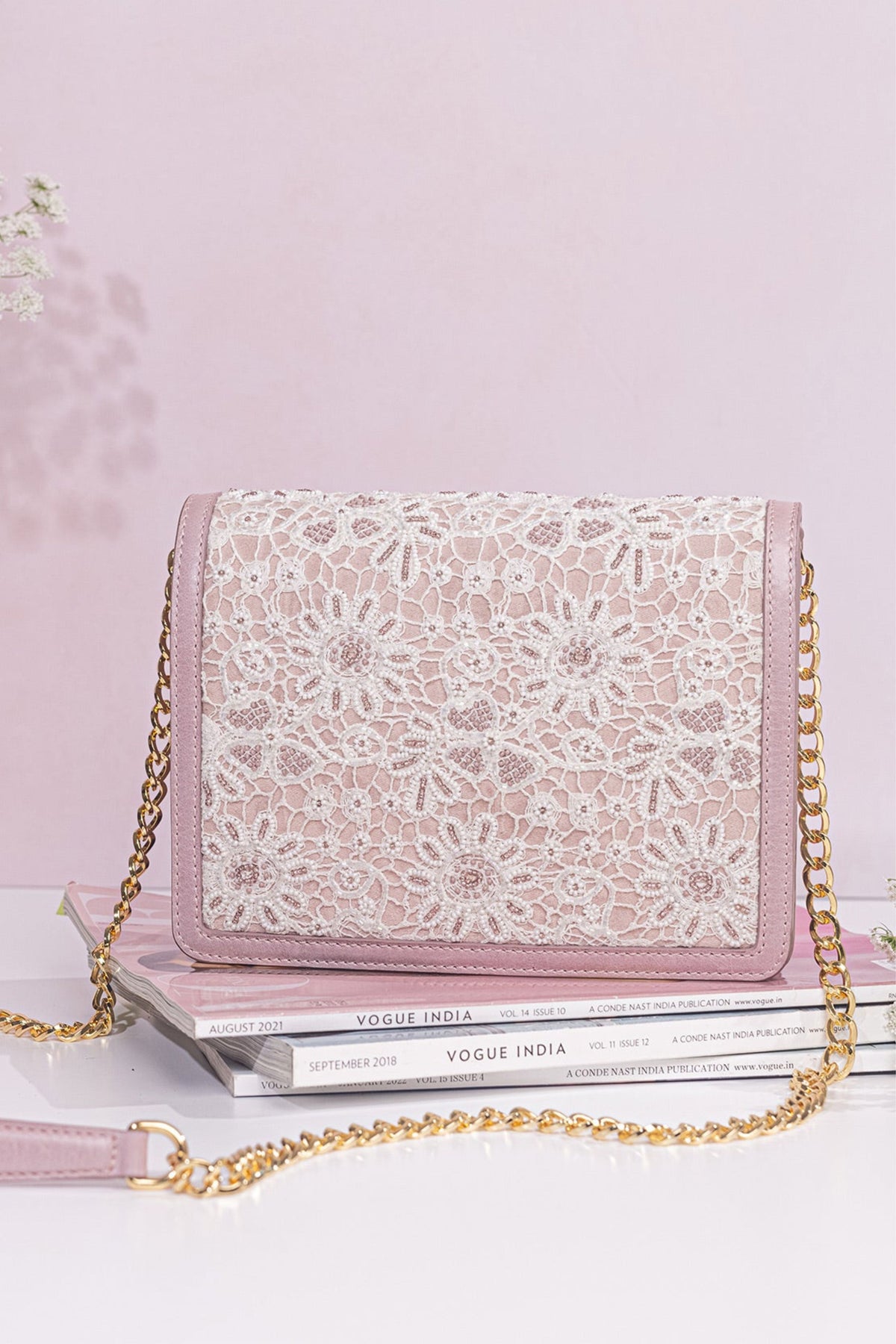 Iris lace lilac leather shoulder bag