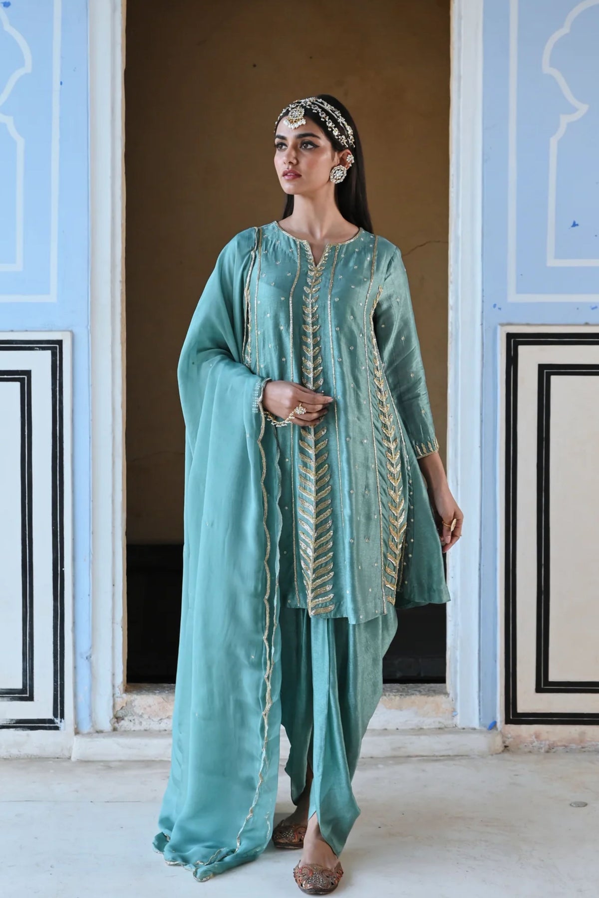 Turquoise Blue Embroidered Kurta Set