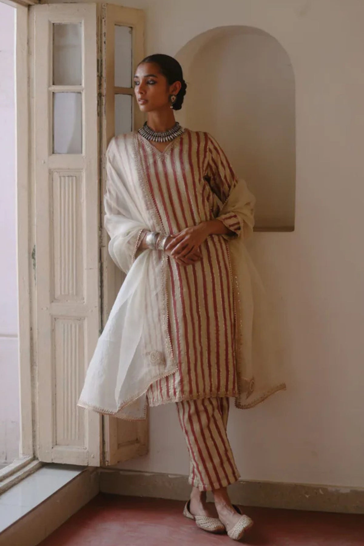 Striped Halfmoon Kurta Set