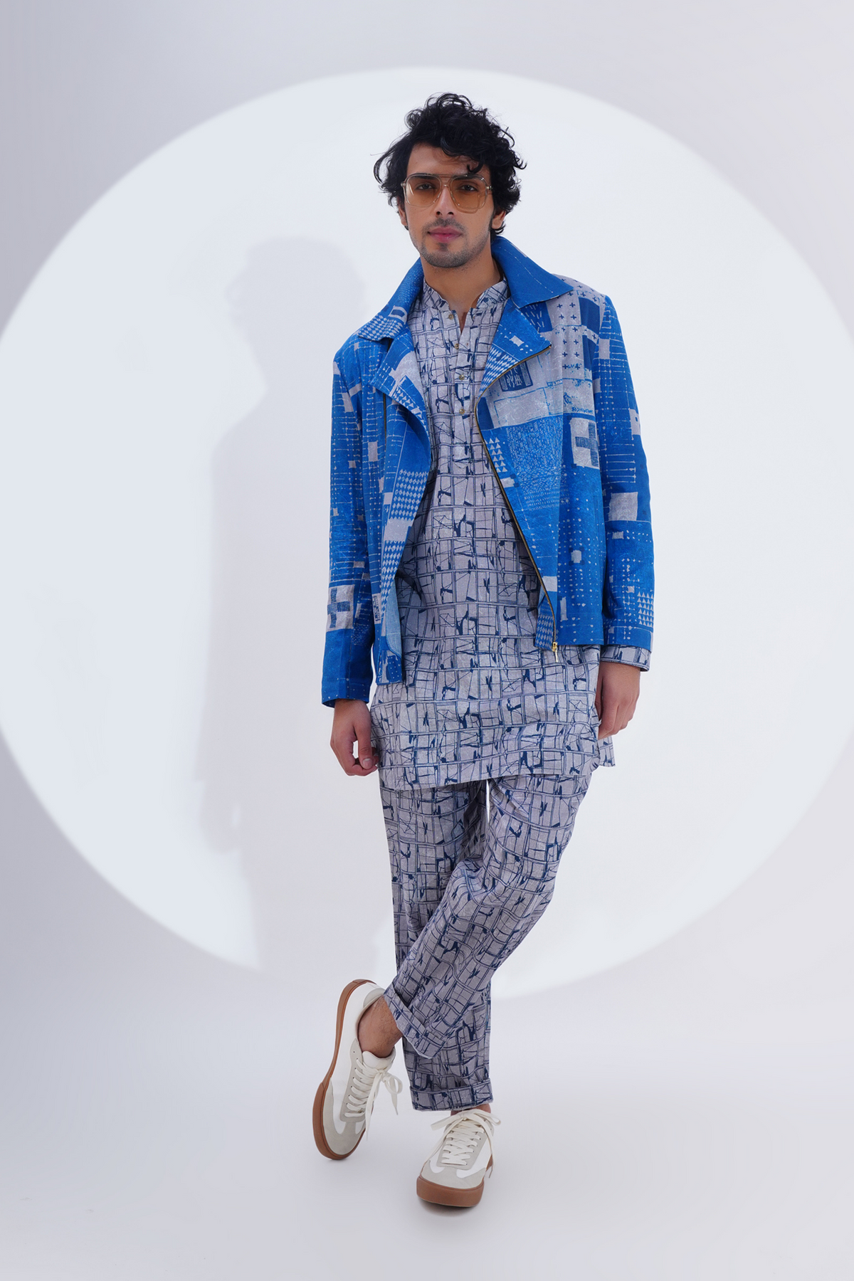 Indigo Printed Biker Jacket