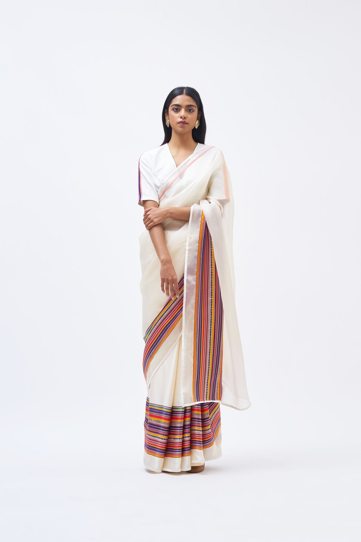 Charley Stripe Silk Organza Saree