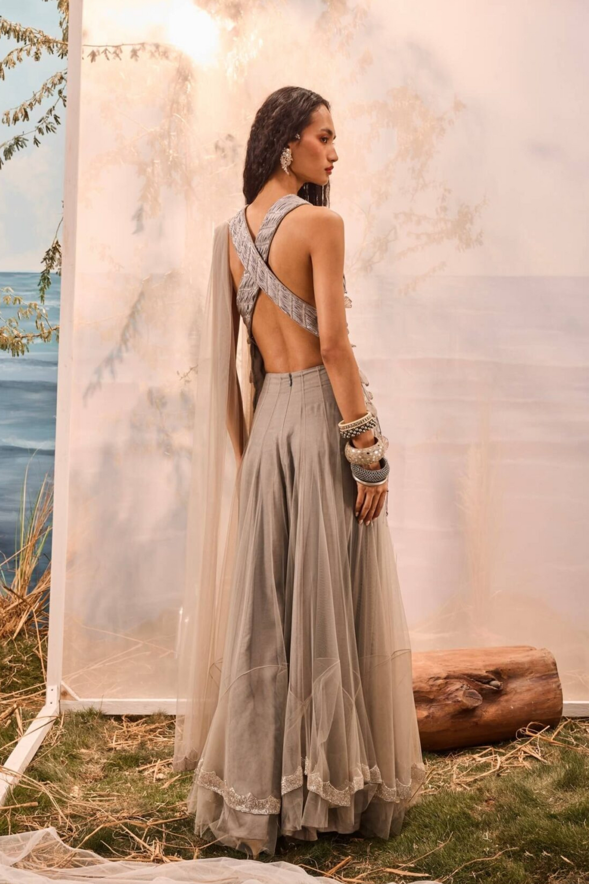 Grey Frill Lehenga Set