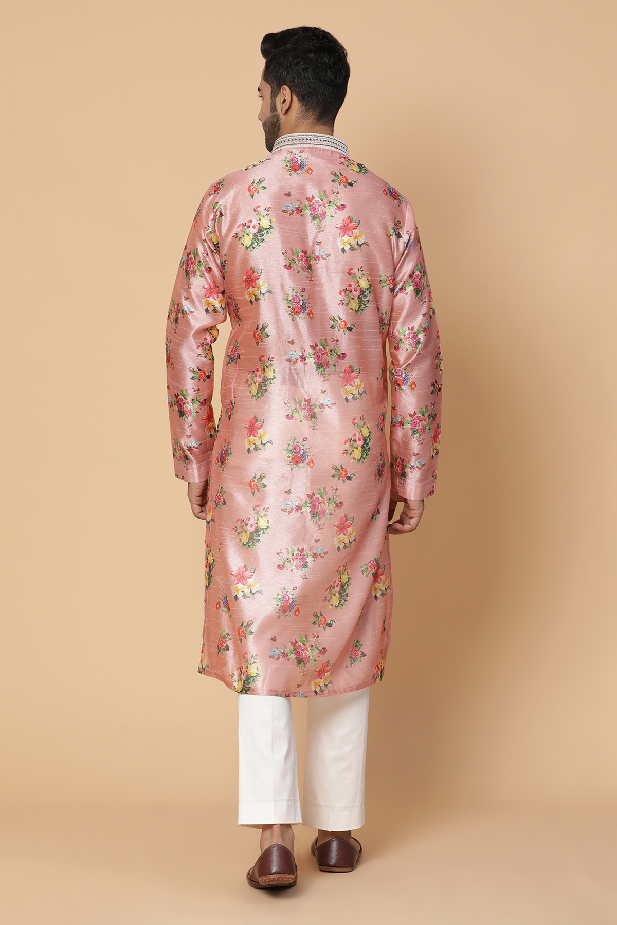 Pink floral silk kurta